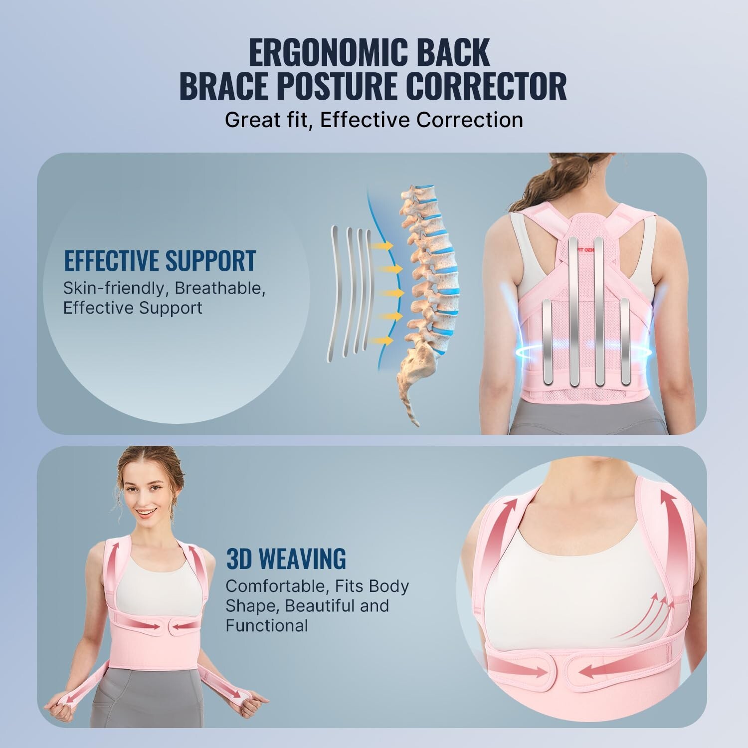 Back Brace and Adjustable Posture Corrector And Trainer for Women and Men , B…