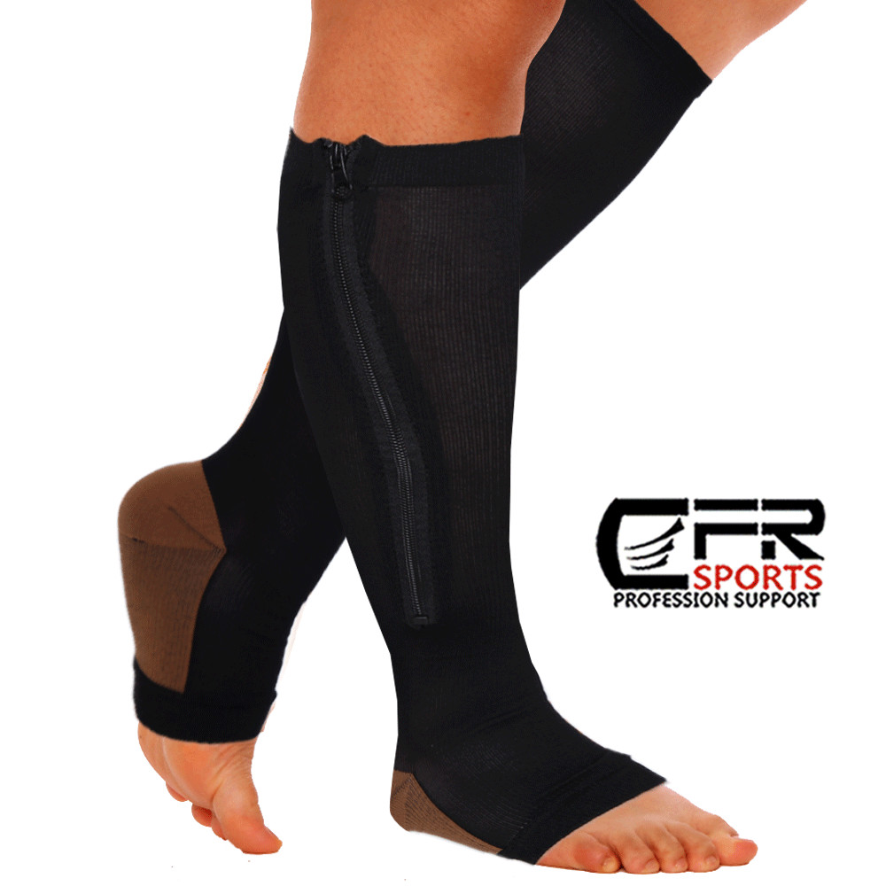 Copper Zipper Compression Socks Support Graduated Stockings Mens Women 20-30mmHg