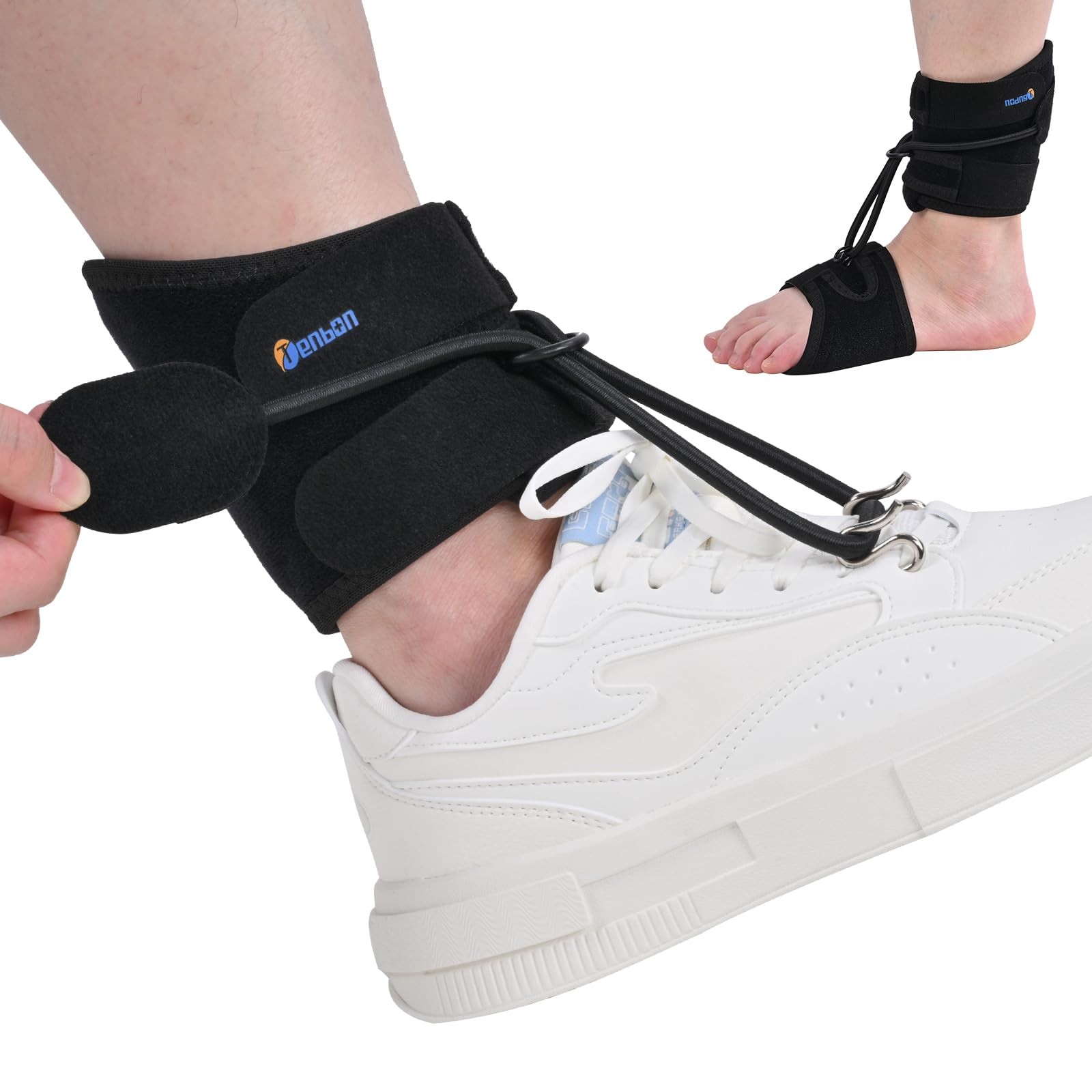 Tenbon Adjustable AFO Foot Drop Brace for Walking with Shoes, Socks, L, Black