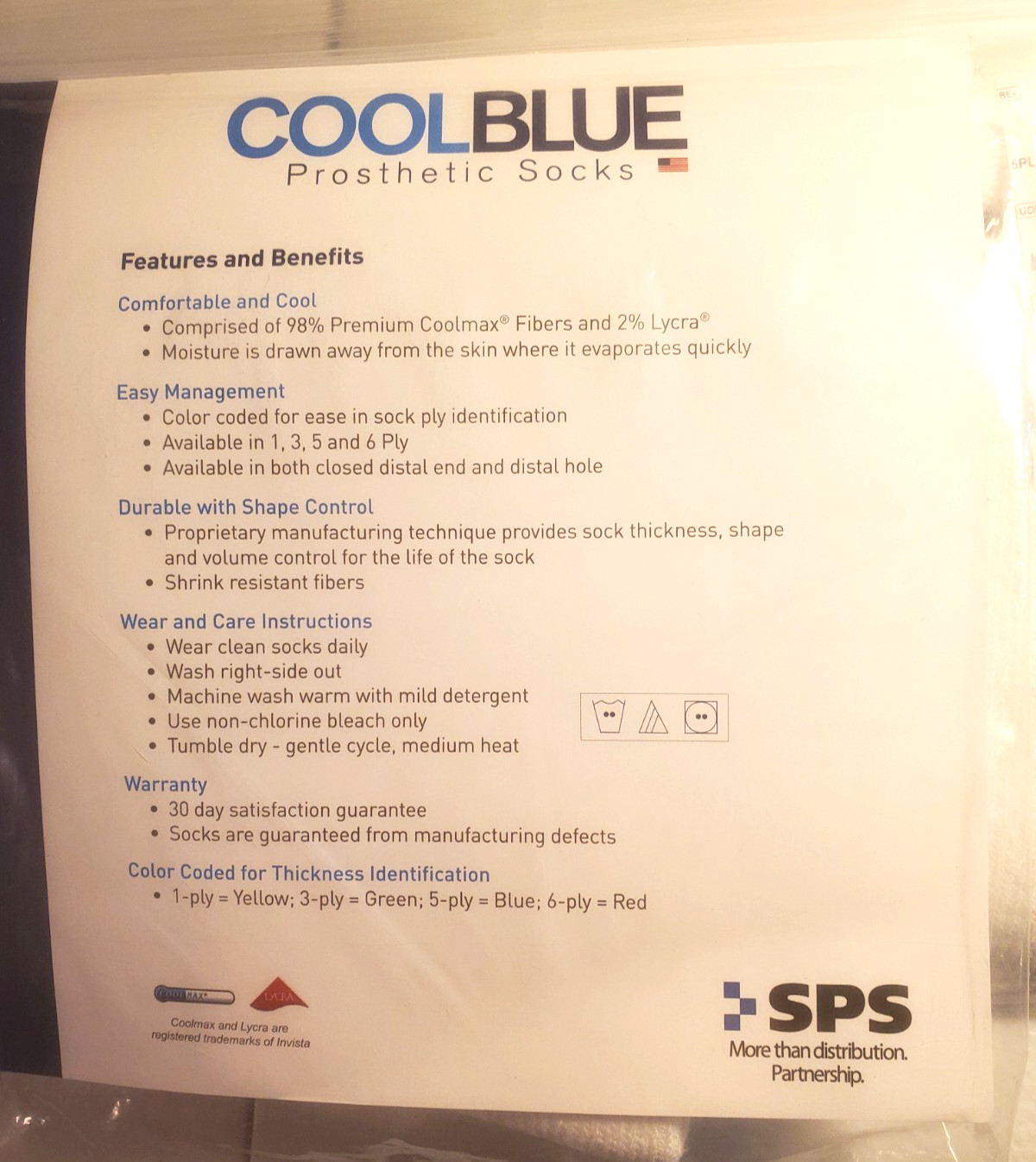 3X Cool Blue 5 Ply Prosthetic Sock w/ Hole SZ 1, 2 Length 16 – 20 Model CB5HMRG2