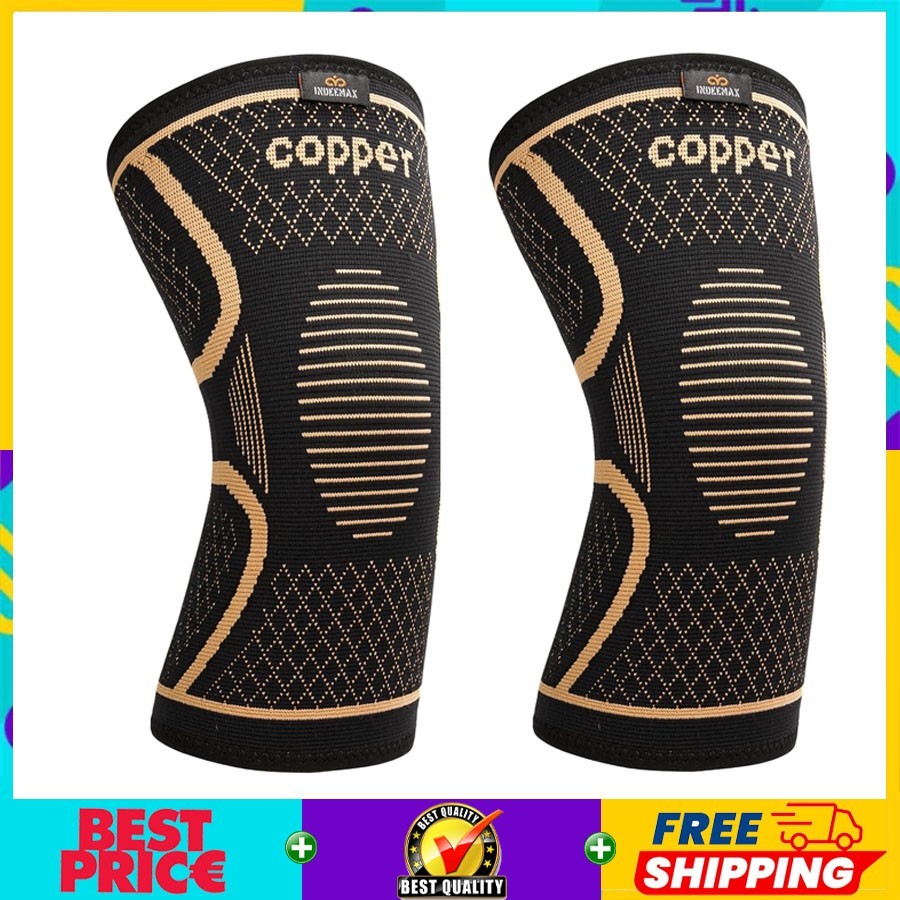 2 Pack Copper Knee Brace, Knee Compression Sleeve for Knee Pain, Arthritis, Runn