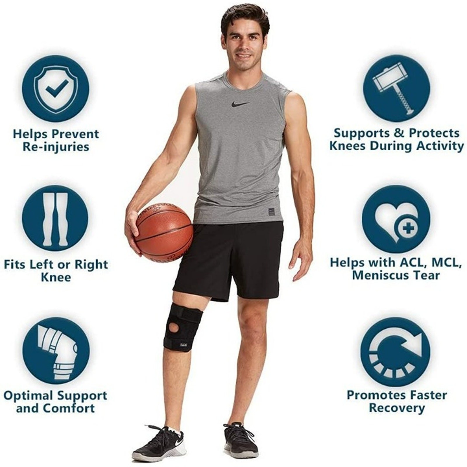 Knee Brace for Pain Relief Working Out, Running, Injury Recovery Non-Slip (Large