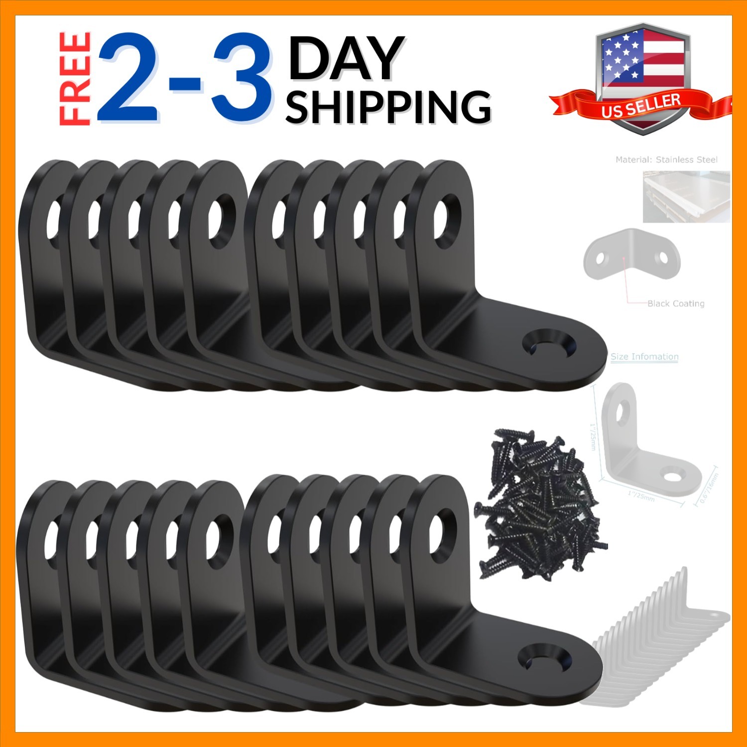 20 Pack Stainless Steel Black Corner Brackets – 1x1x0.6 for Home Projects