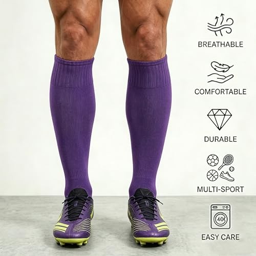 Men Women Knee High Soccer Softball Football Baseball Long One Size 2 Purple