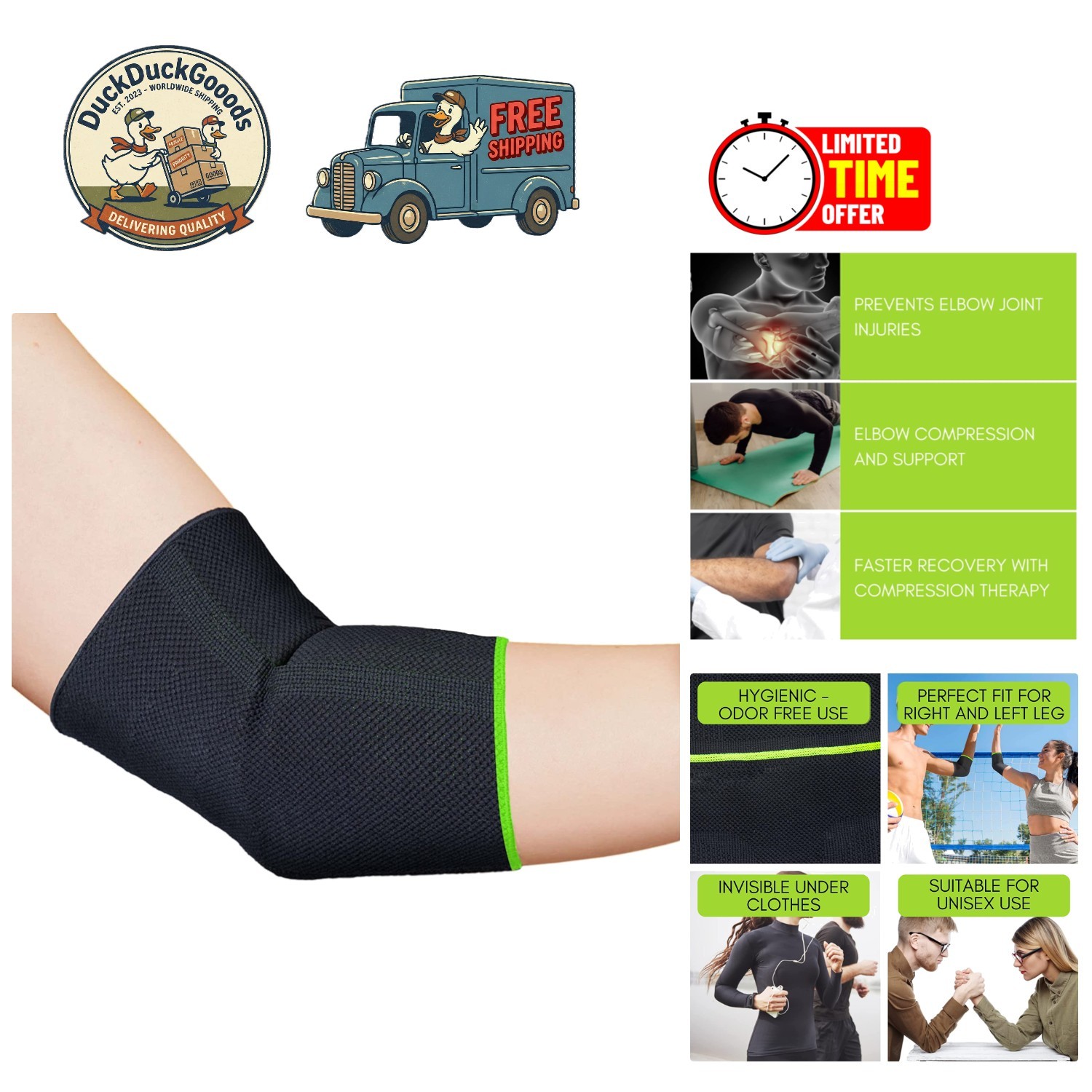 Breathable Elbow Compression Sleeve for Tendonitis & Arthritis – Medium Size