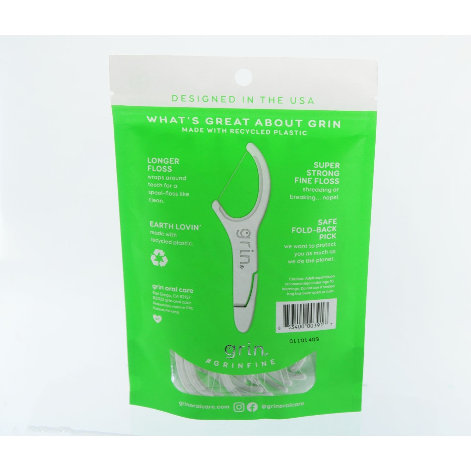 Grin Oral Care Fine Floss Picks Tight Teeth Recycled Plastic Minty 75ct 2 Pack