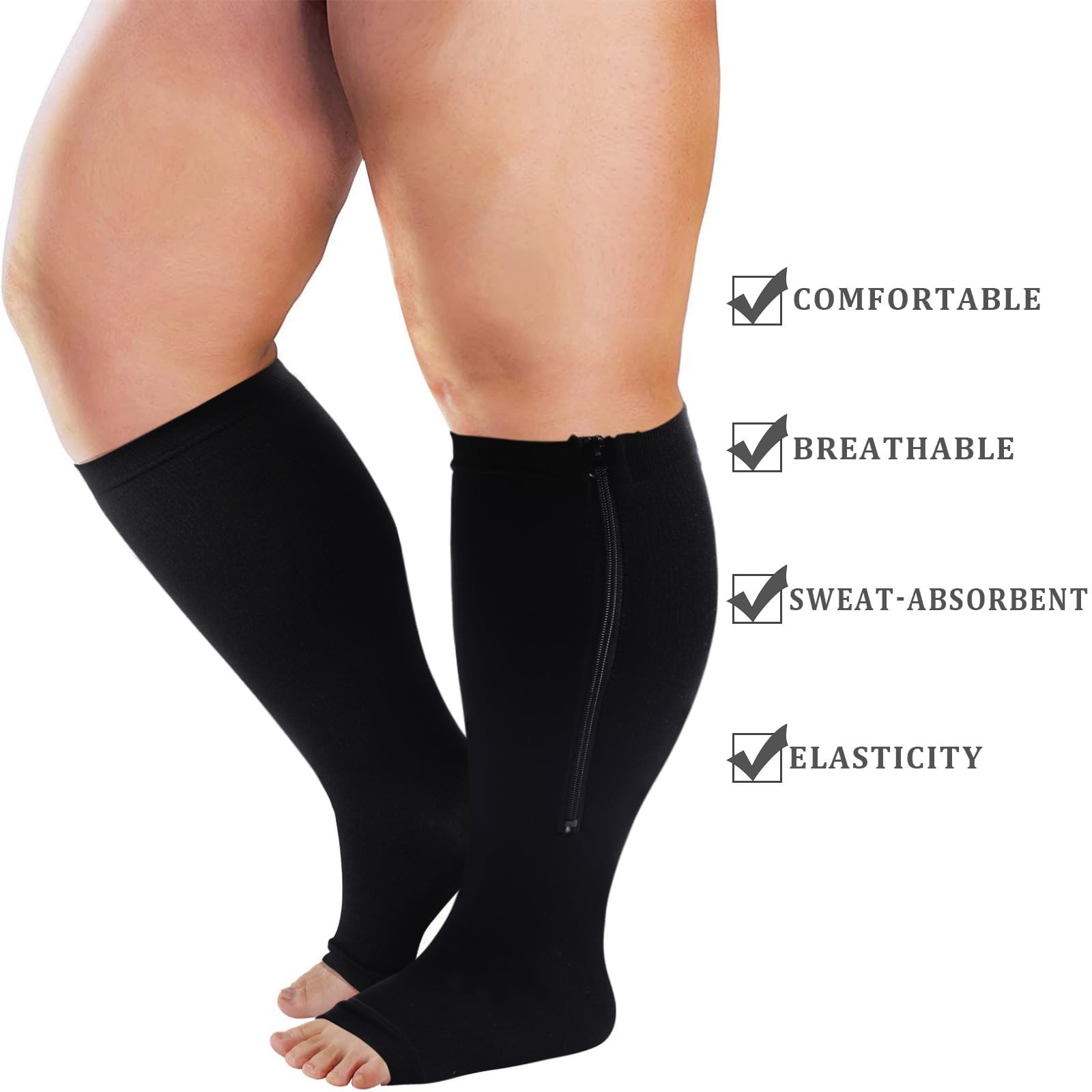 Abodhu Plus Size Compression Socks for Women Open Toe 15-20mmHg Wide Calf Kne…