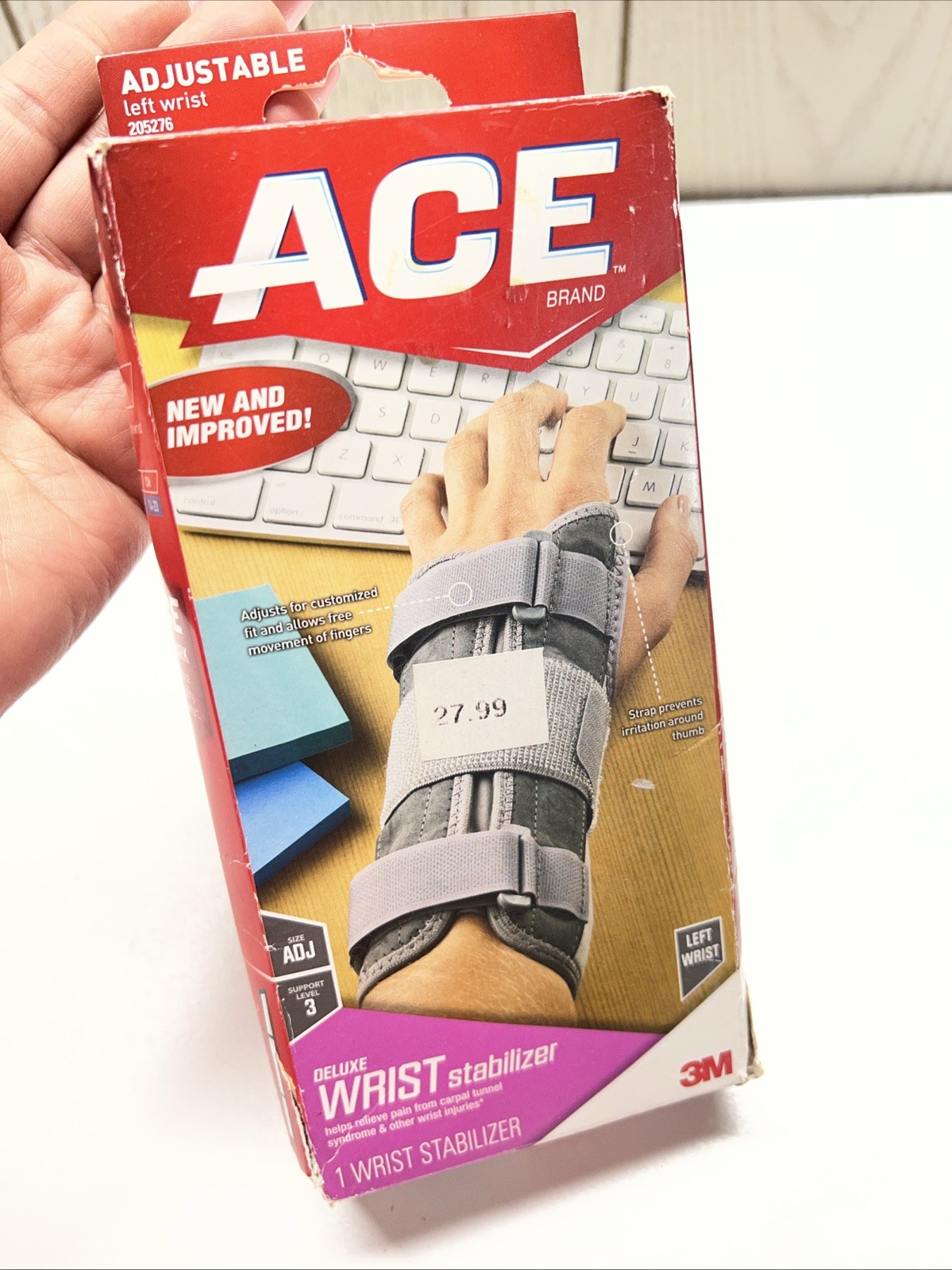 Ace Deluxe Wrist Brace Adjustable Left Hand Firm Carpal Tunnel Stabilizer
