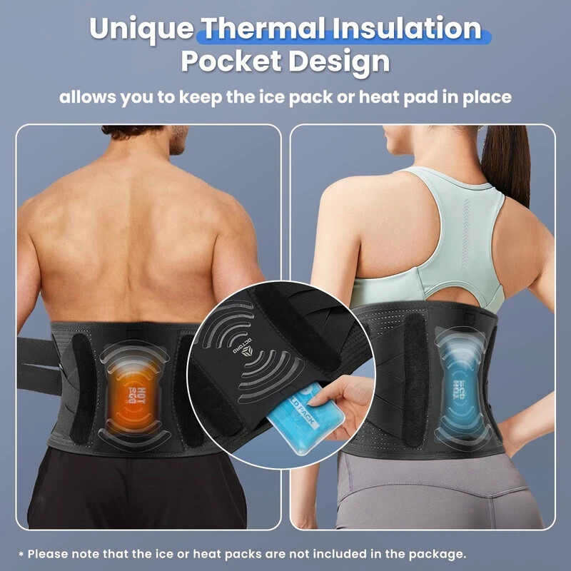 Brace for Lower Back Pain, Lumbar Support w/ 7 Thermal Pockets Stays Hot & Cold