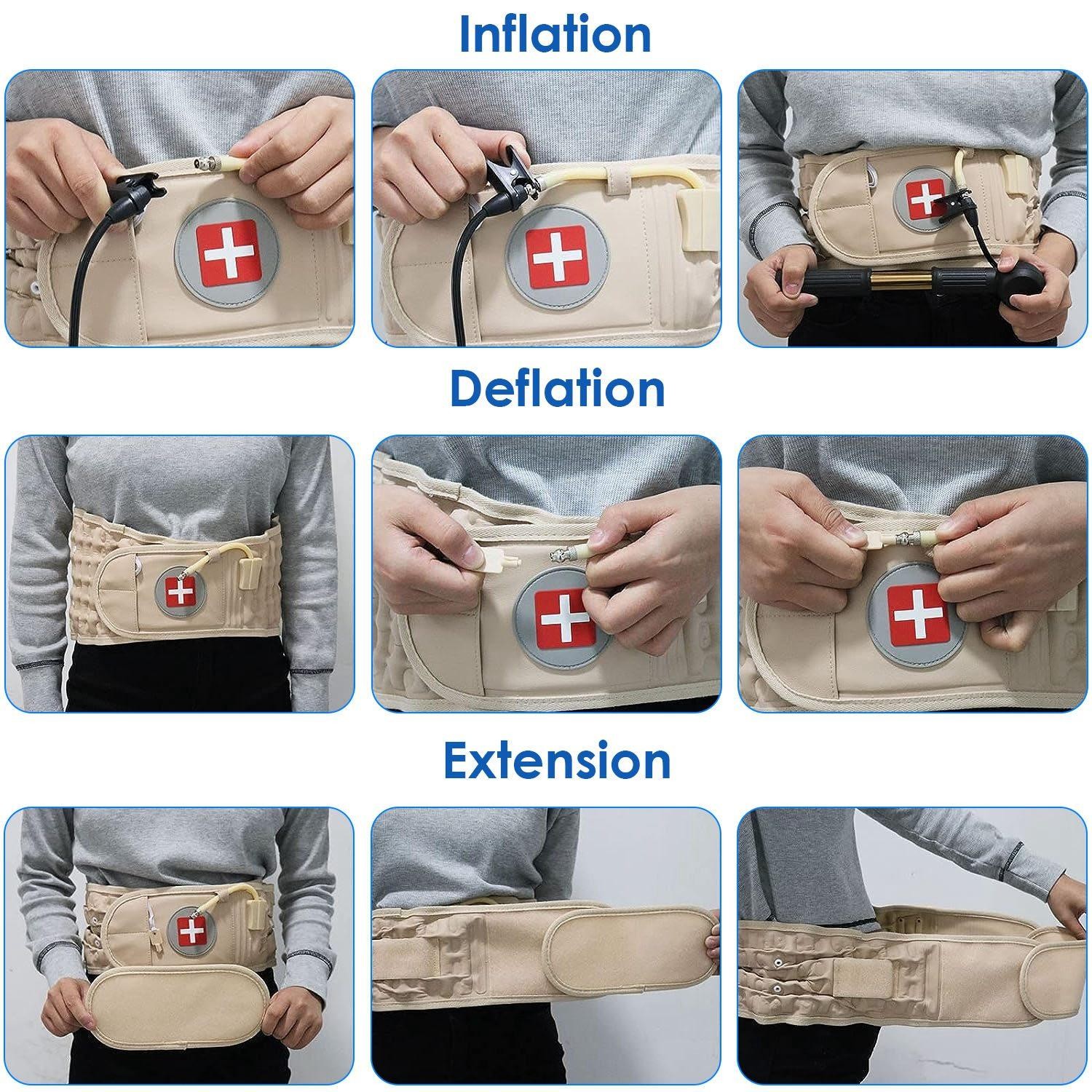 Decompression Back Belt Lumbar Spine Support Lower Air Traction Device w/ Hand