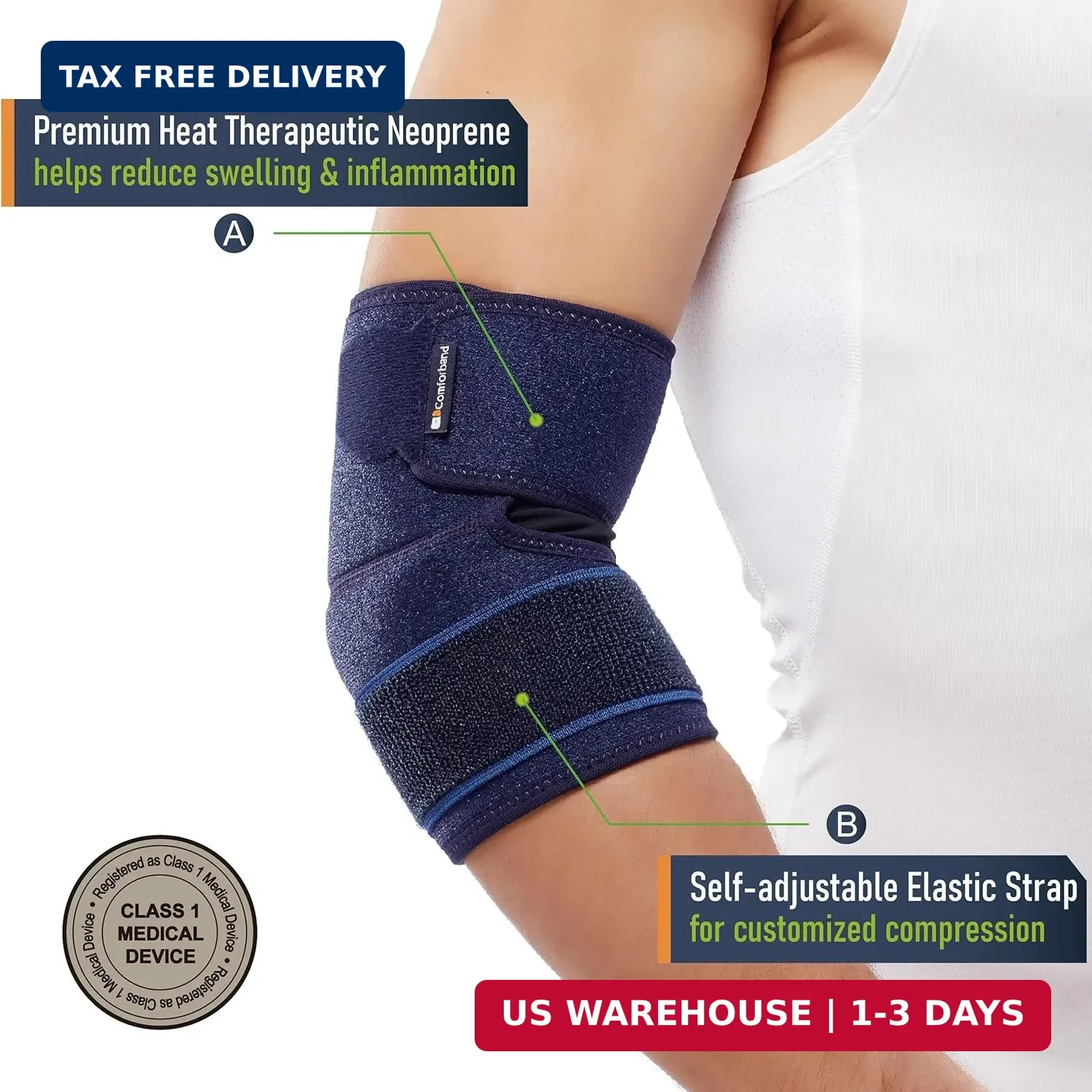 ​Comforband Adjustable Elbow Brace – Targeted Support for Tennis Elbow, Golfer’s