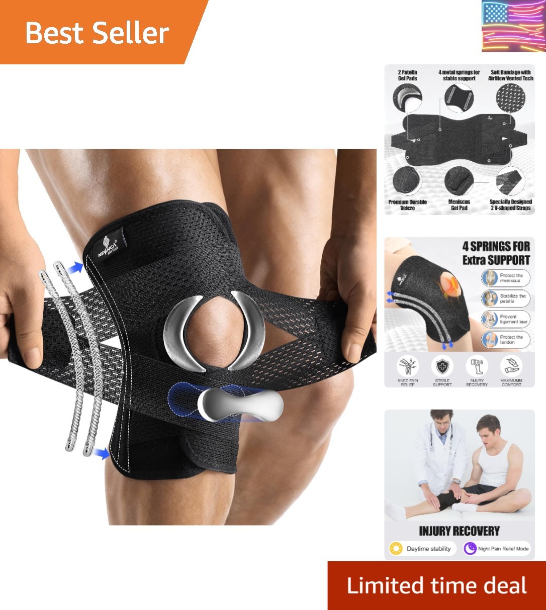 Knee Brace Compression Support Air Mesh Fabric Adjustable