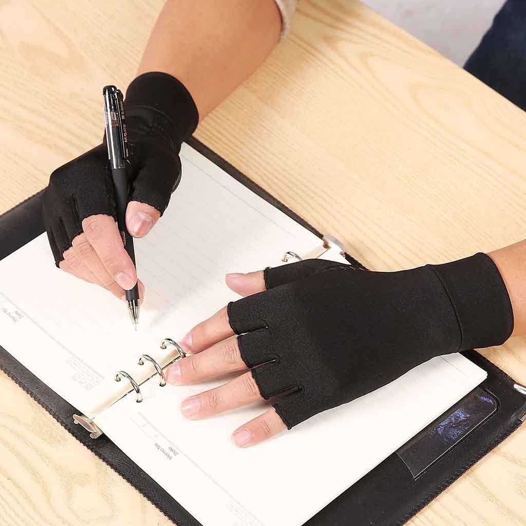 Compression Arthritis Gloves Half Finger Relief Copper Ion Fiber Pressure Protec