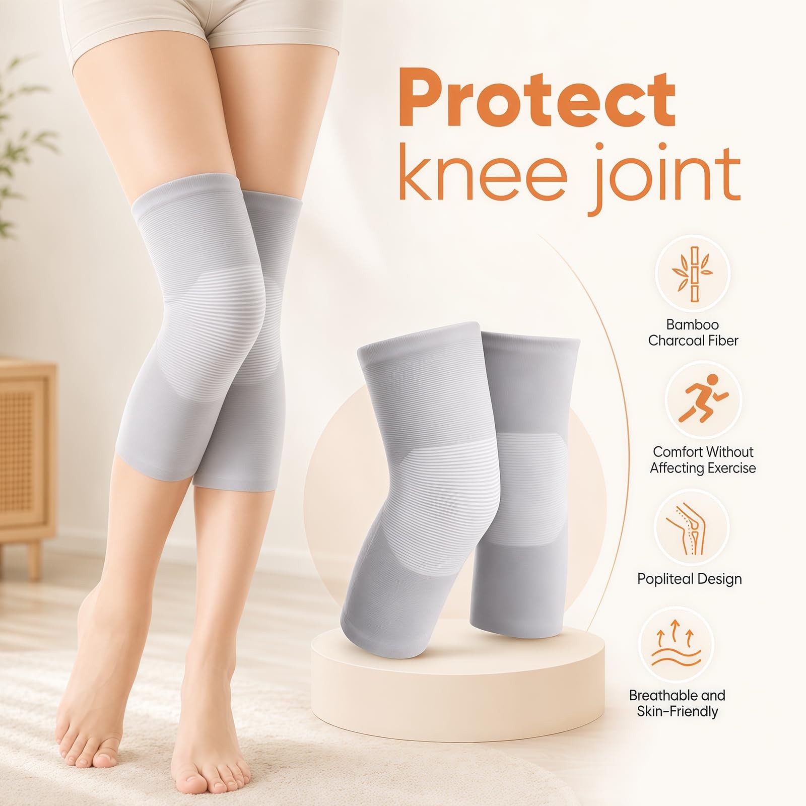 Mivoro Bamboo Knee Sleeve for – One Pair X-Large(91-116), Gray