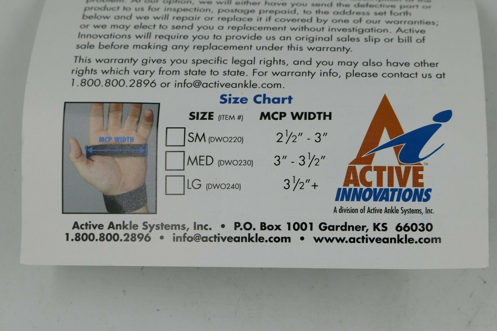 Active Innovations Wrist Brace -Size Large (MCP Width 3.5+)