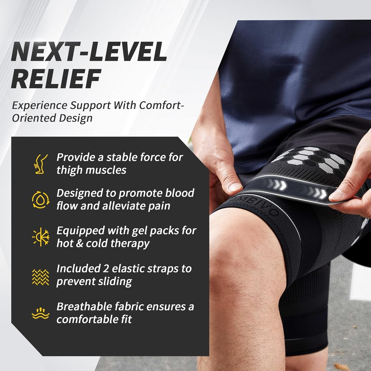 Thigh Compression Sleeves w/ Hot & Cold Gel Pack Adjustable Sciatica Support Med