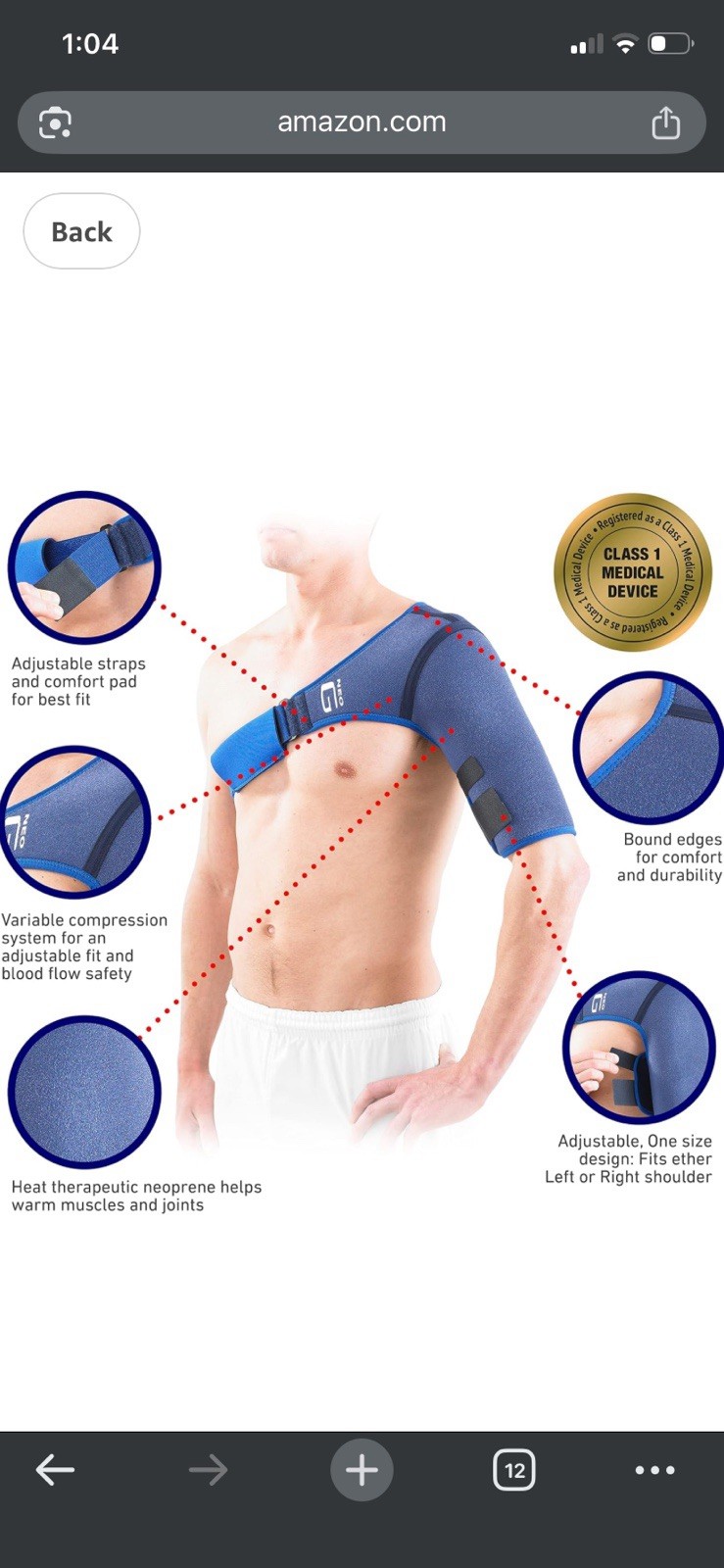 Neo G Shoulder Support Brace #896 Universal Fits Right or Left Arm