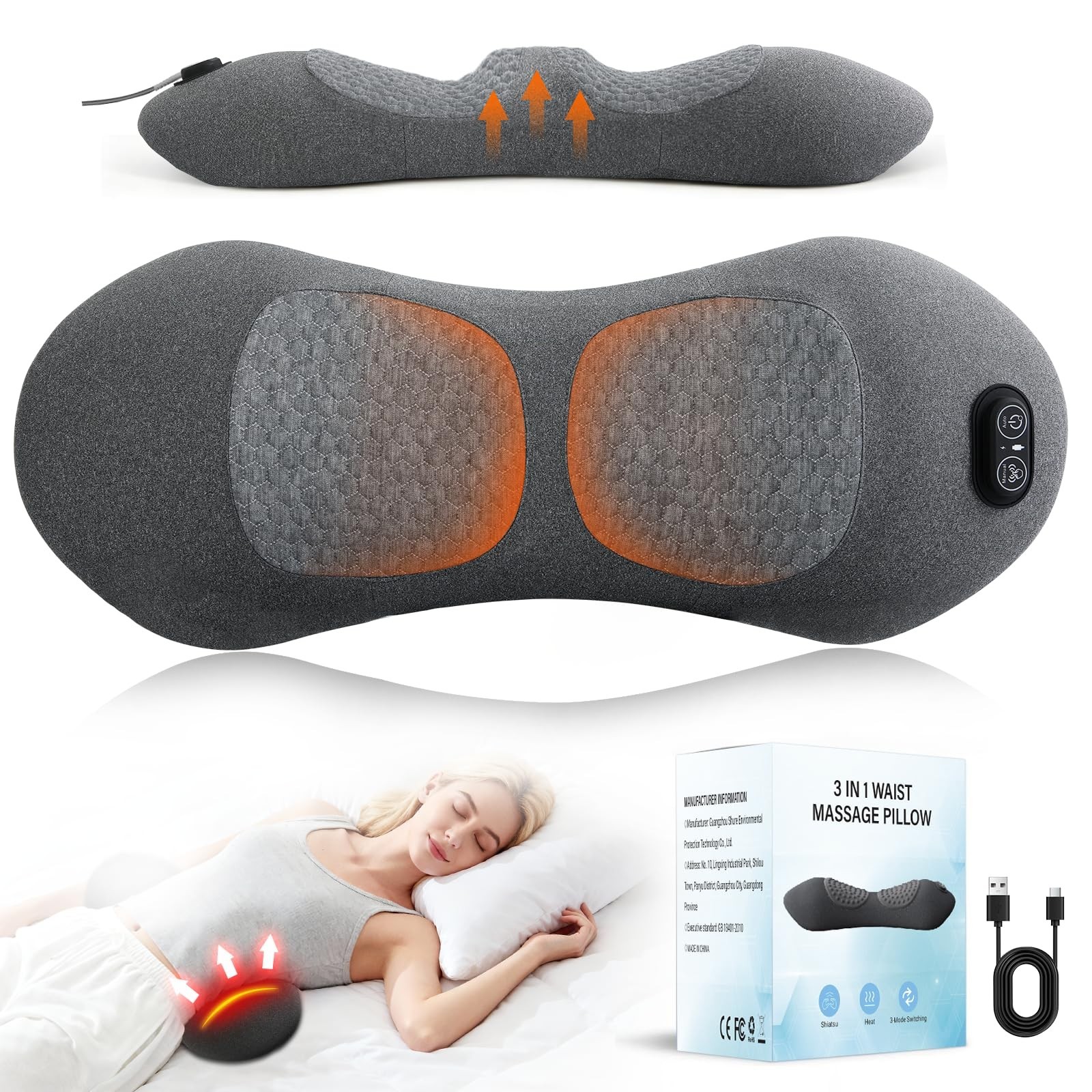 3-in-1 Electric Lumbar Support Pillow with Adjustable Height for Bed and Chai…