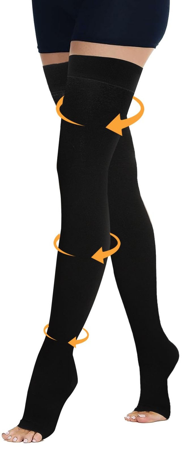 CACASO Compression Stockings for Women Men, Open Toe, Thigh XX-Large, Black