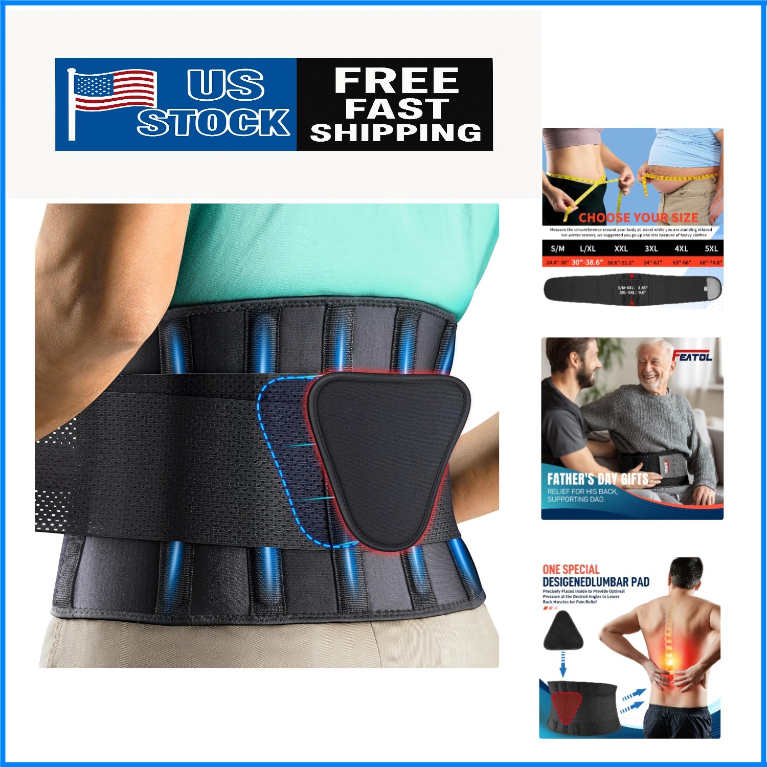 360-Degree Support Back Brace – Adjustable for Sciatica & Herniated Discs