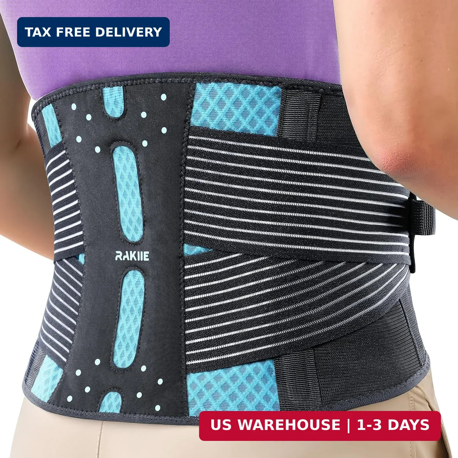 Rakiie Slim Back Brace for Lower Back Pain Relief, Lightweight & Breathable Back