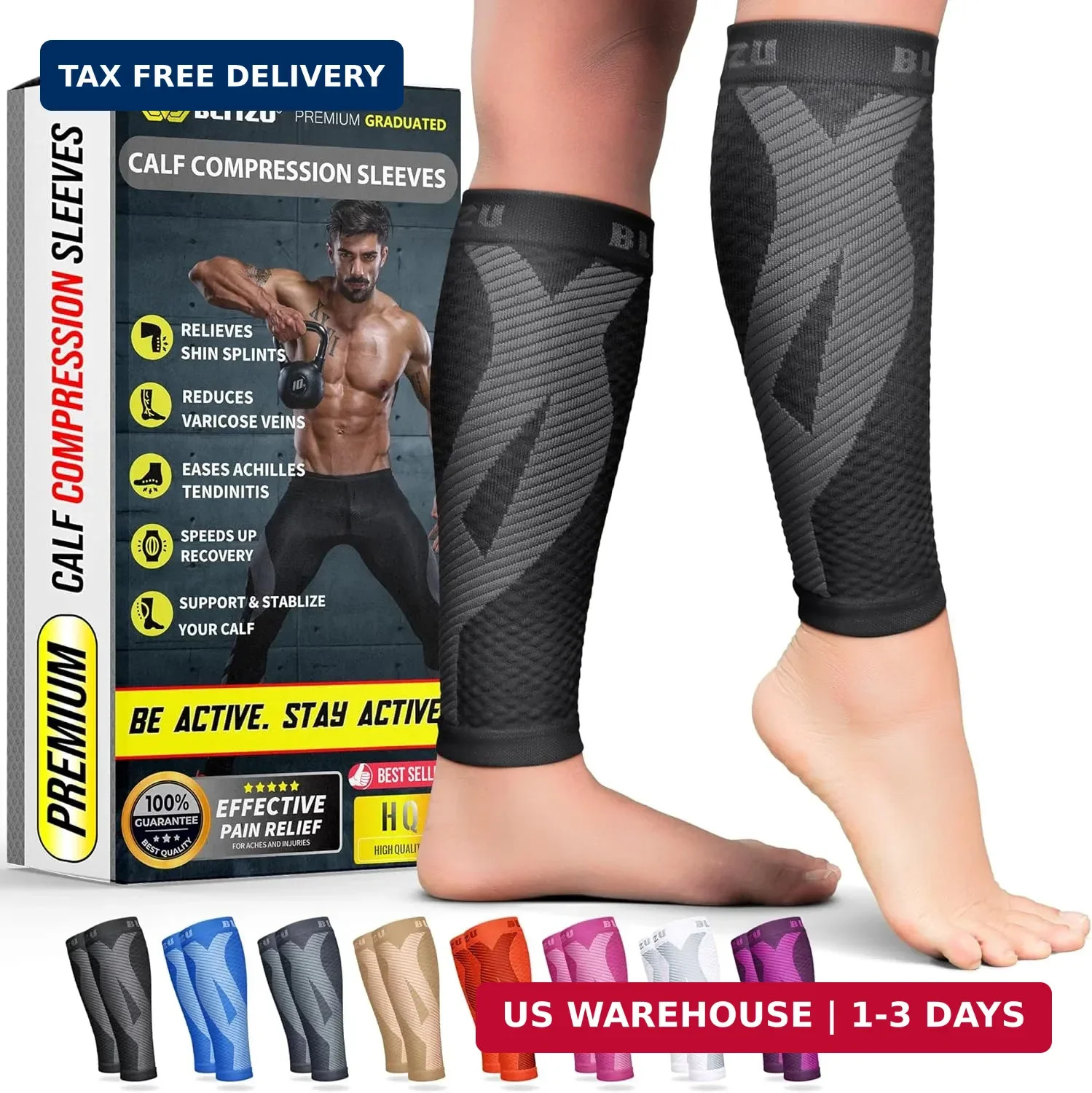 BLITZU Calf Compression Sleeve for Men & Women Footless Compression Socks Suppor