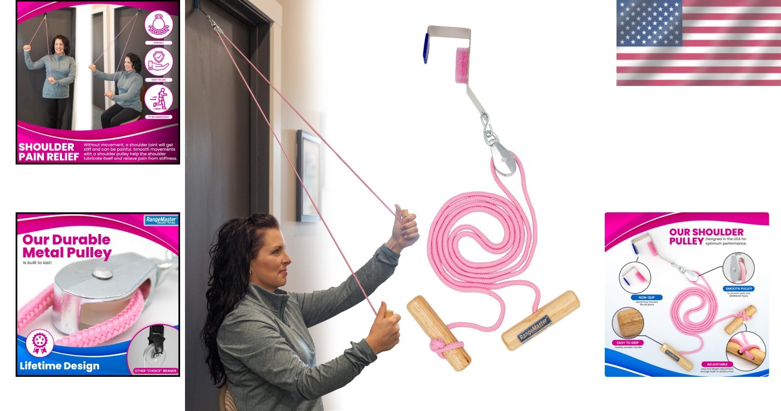 Pink Econo Ranger Shoulder Pulley with Metal Bracket – Mobility Aid for Recovery