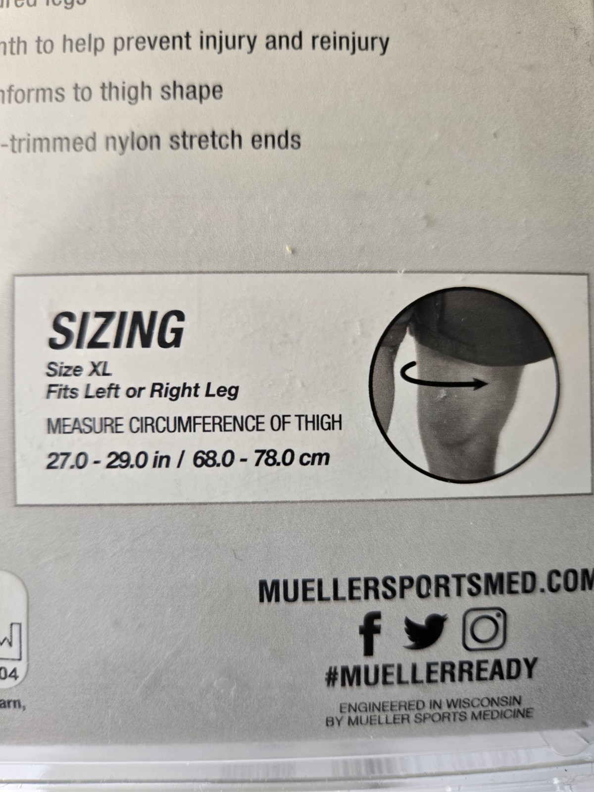 Mueller THIGH SLEEVE EXTRA LARGE Black NEOPRENE Sport Care