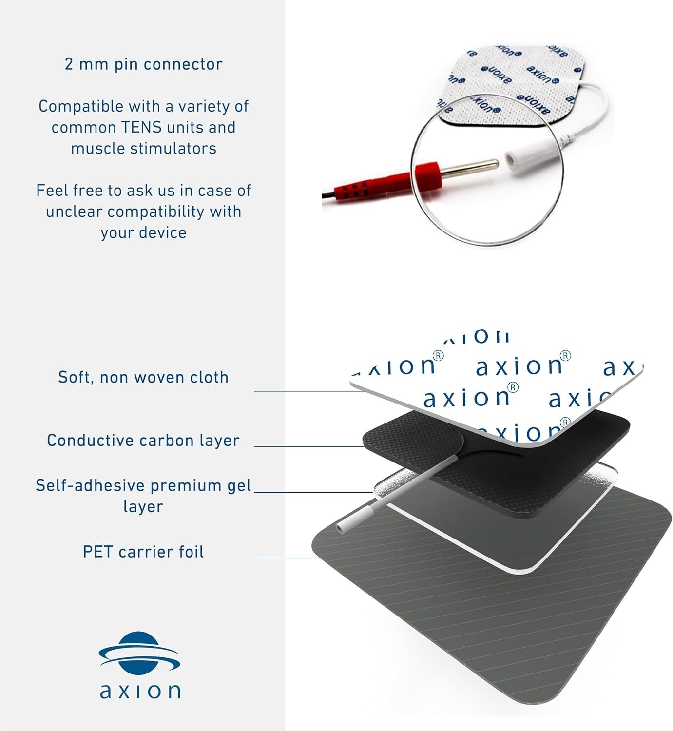 16 Large TENS Unit Electrode Pads 4×2” – Pads with 2mm Pin Connector Lead Wi…