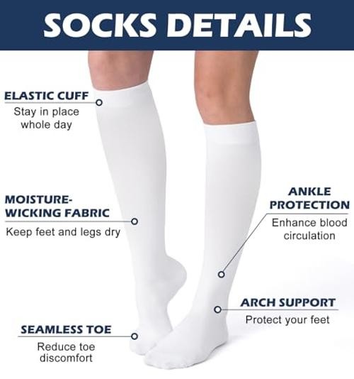 (3 pairs) Compression Socks 20-30 mmHg Long Knee High Small-Medium 3p6 3 White