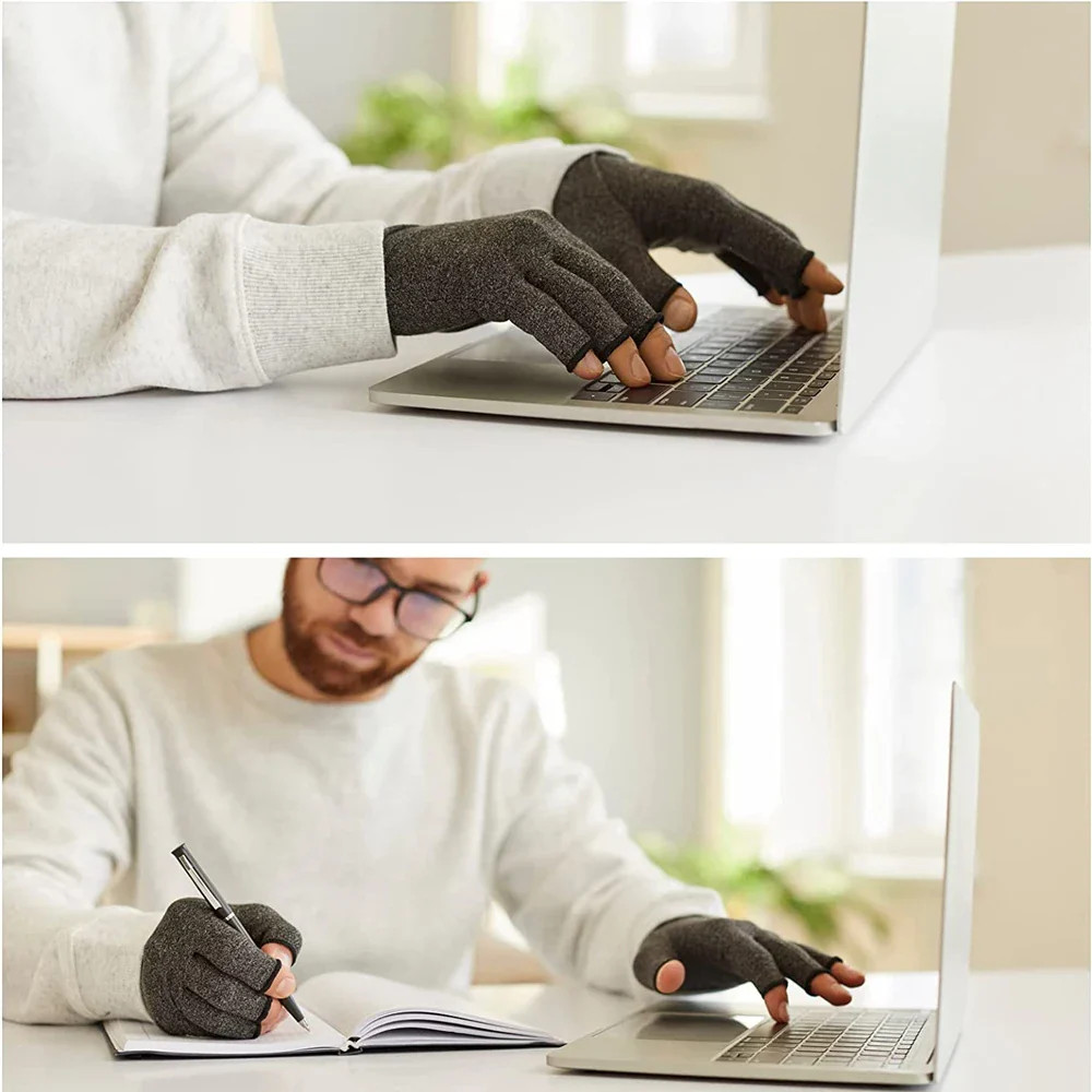 Compression Gloves Fingerless Hand Wrist Support Arthritis Carpal Tunnel 1 Pair