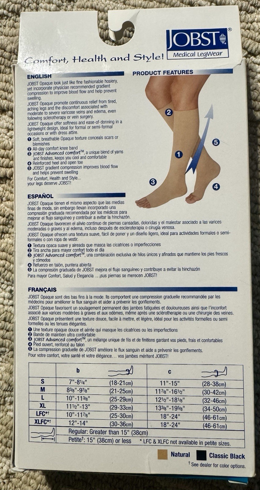Jobst Opaque 20-30 mmHg Lg Natural Firm Compression Pantyhose Knee High Open Toe