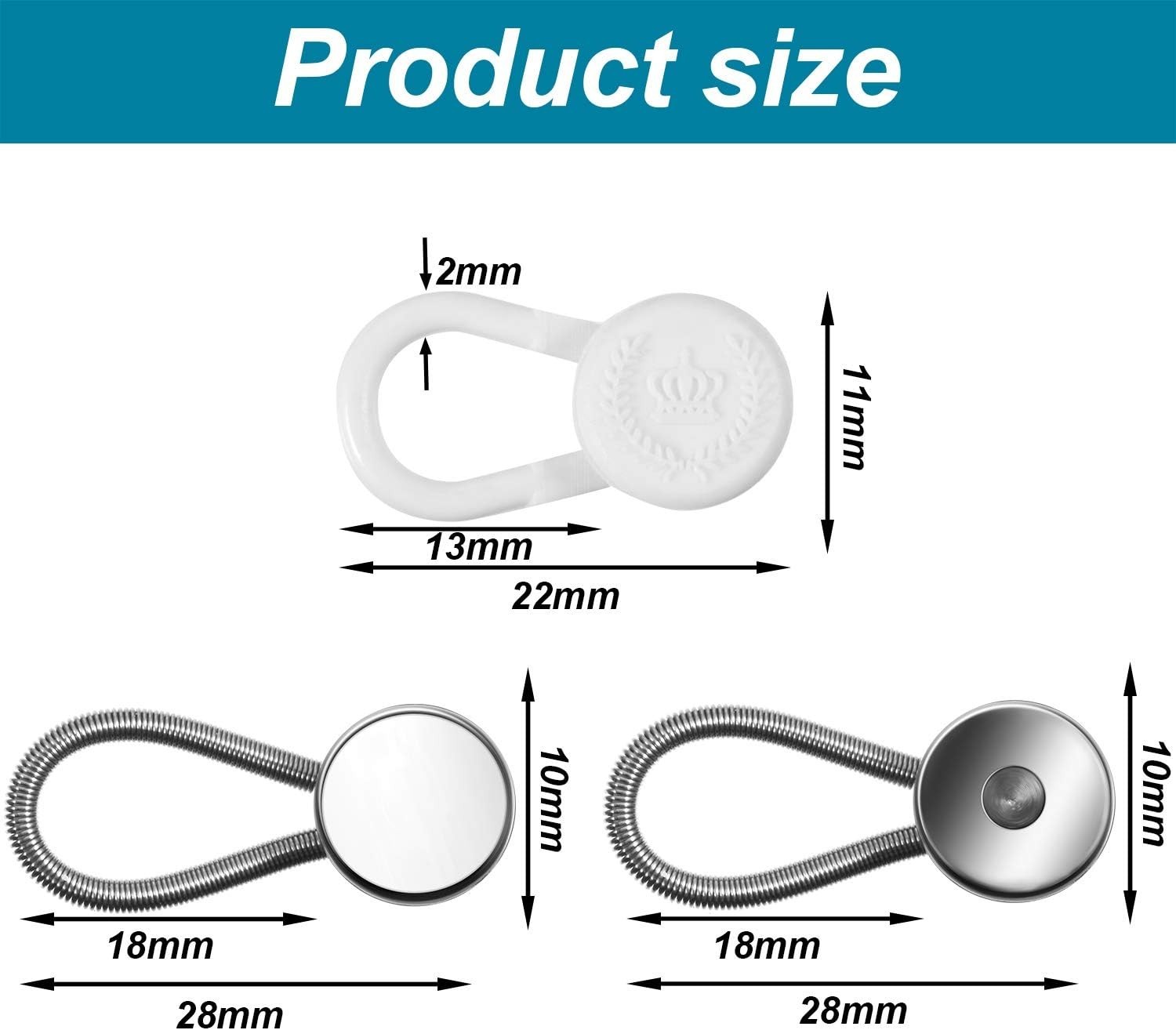 WILLBOND 24 Pcs Collar Extenders Elastic Button Neck Relief Black White