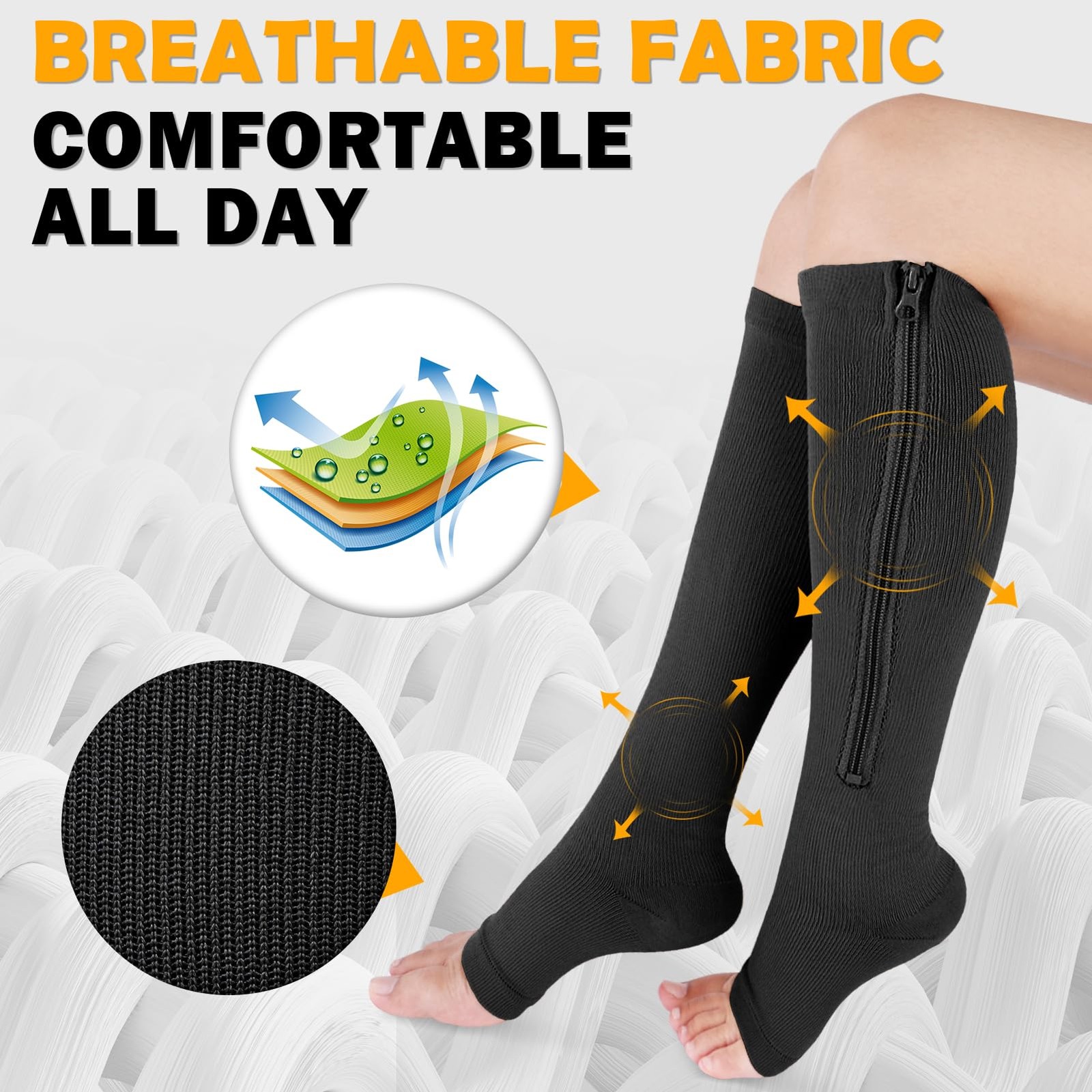 2 Pairs Compression Socks 15-20 mmHg Knee High Open Toe Support Socks