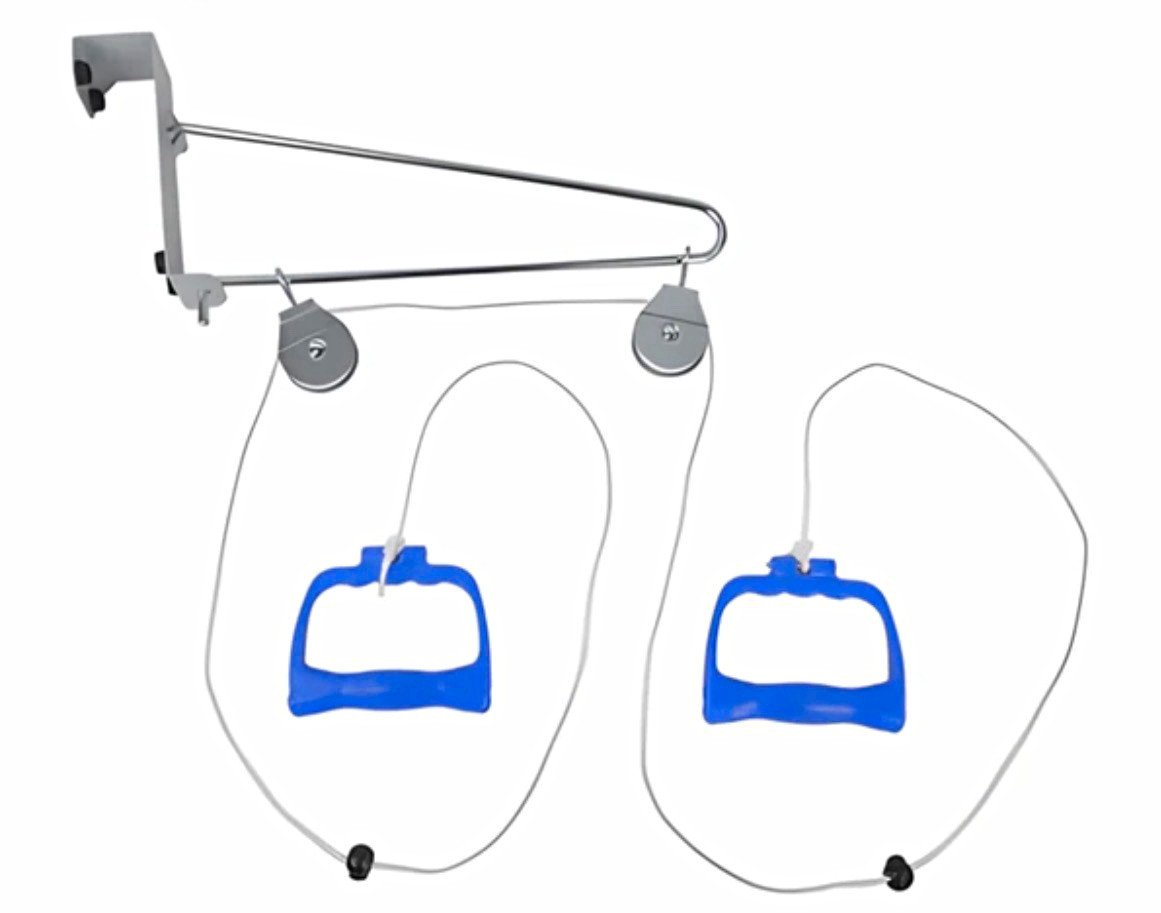 Shoulder & Arm Range of Motion Exercise Pulley w/ Door Anchor, Silver Blue