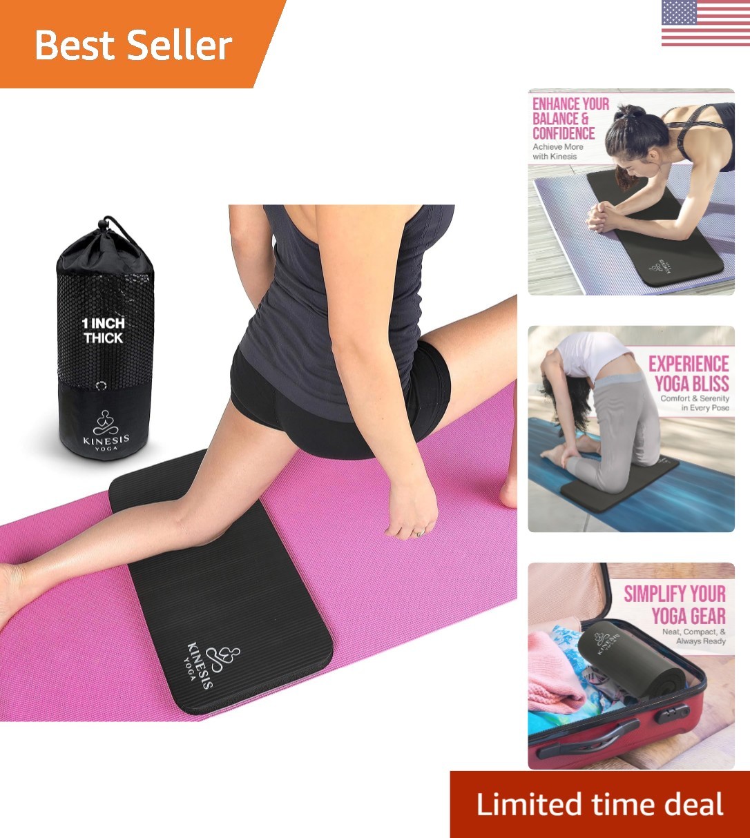 Eco-Friendly Extra Thick Yoga Knee Pad – 1 Inch Cushion with Portable Mesh Bag