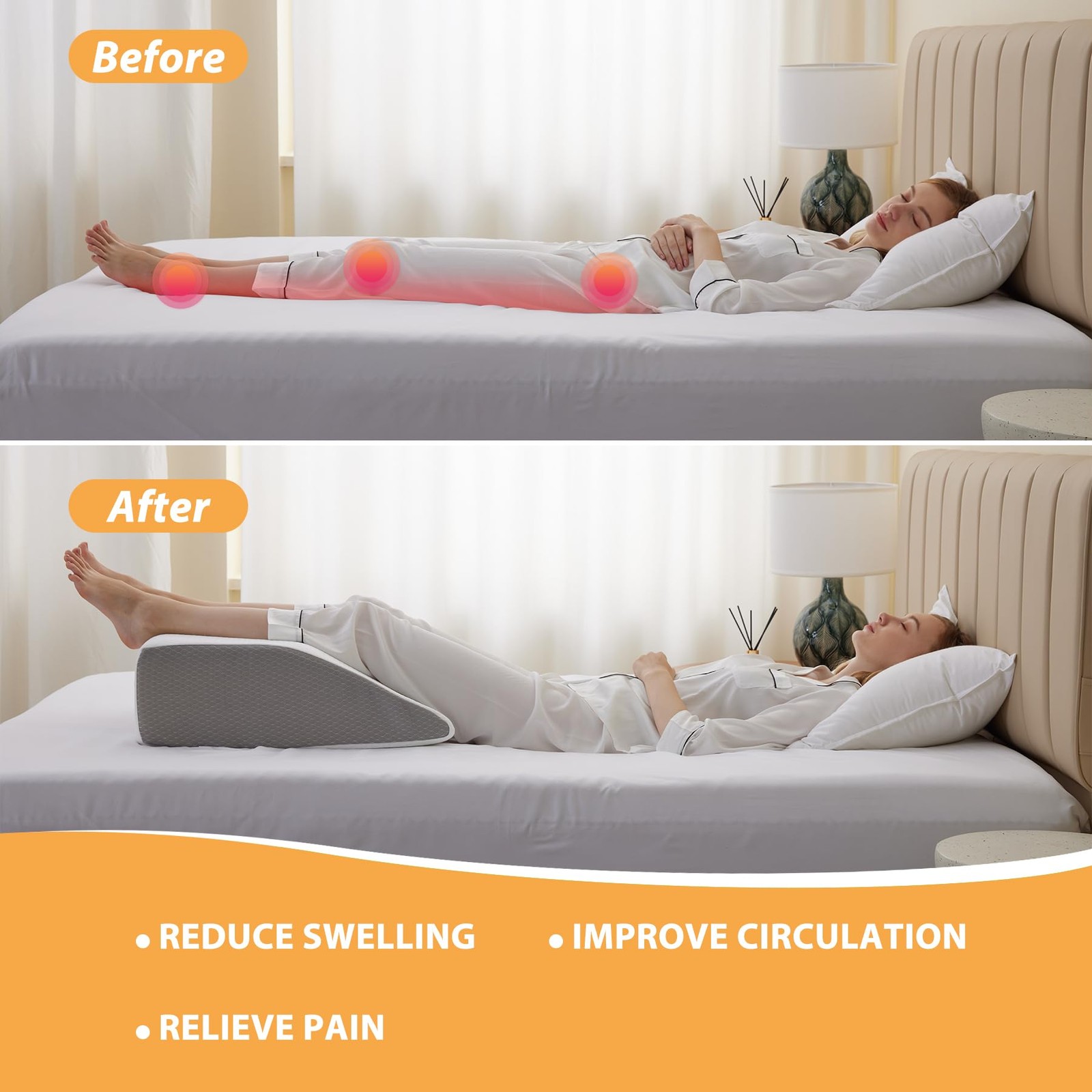 Bedluxe Leg Pillow Elevation Blood Circulation, Wedge 22*24+8, White Grey