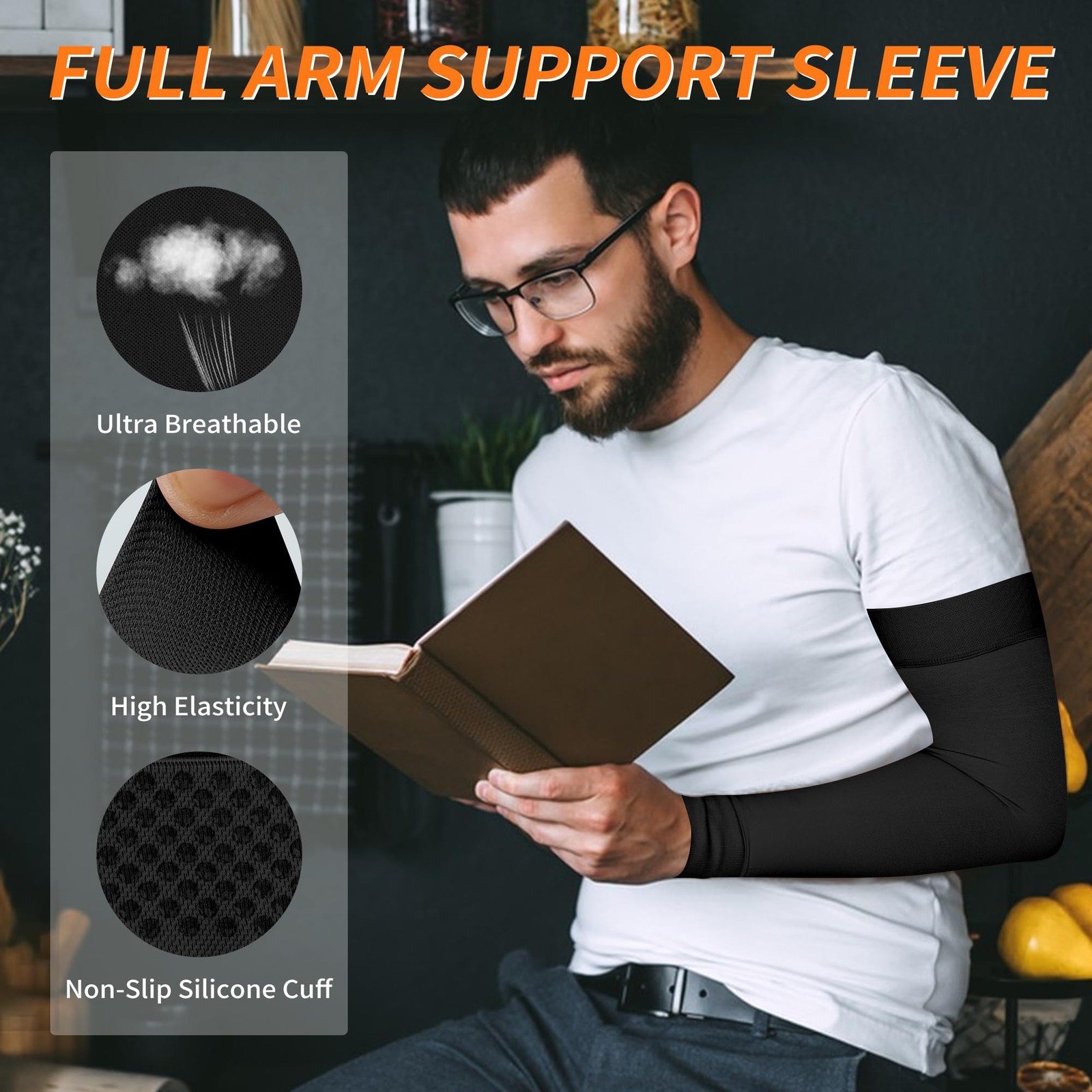 Hiball Lymphedema Medical Compression Arm Sleeve for Large, Black (Single)