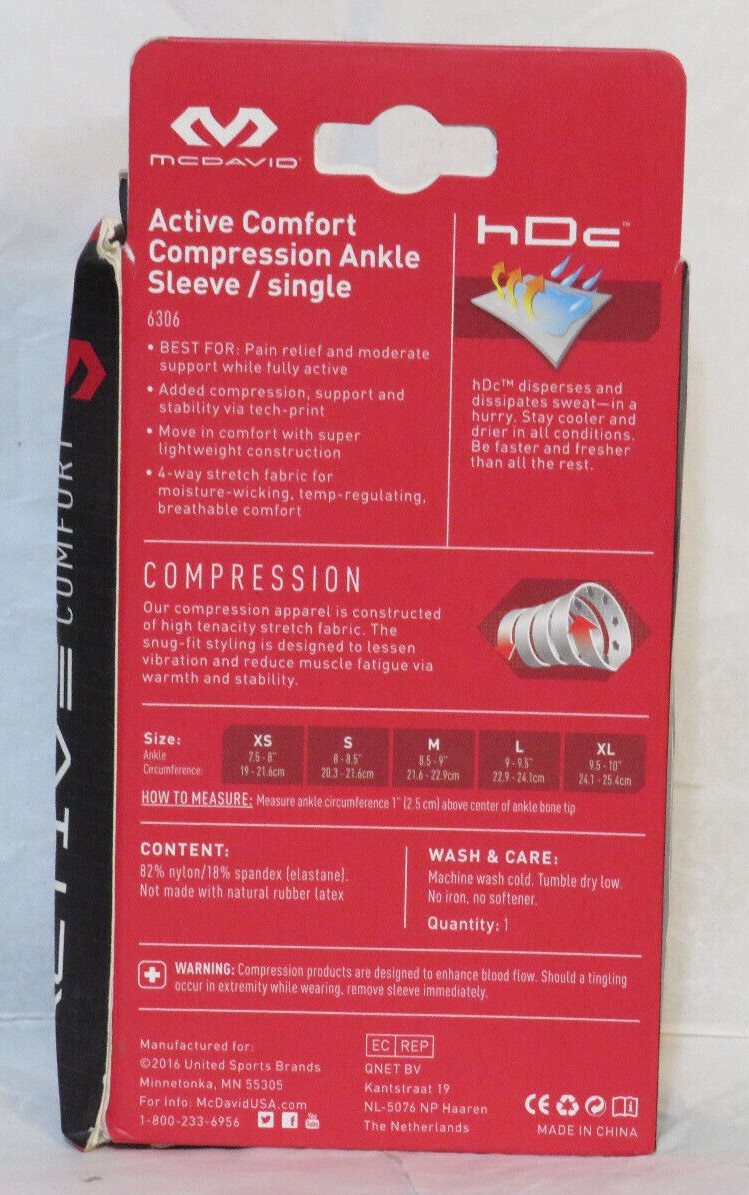 MCDAVID ACTIVE COMFORT COMPRESSION ANKLE SLEEVE LARGE L 6306 GRAY BLACK NEW NIB