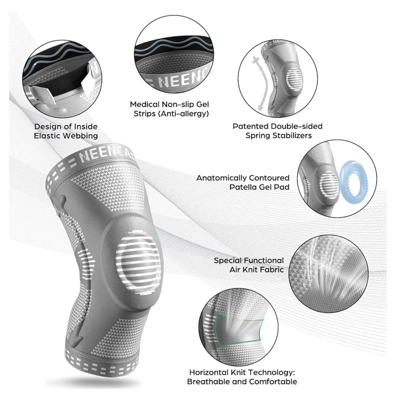 Professional Knee Brace for Women/Men, Knee Support with Patella Pad Size M Gray