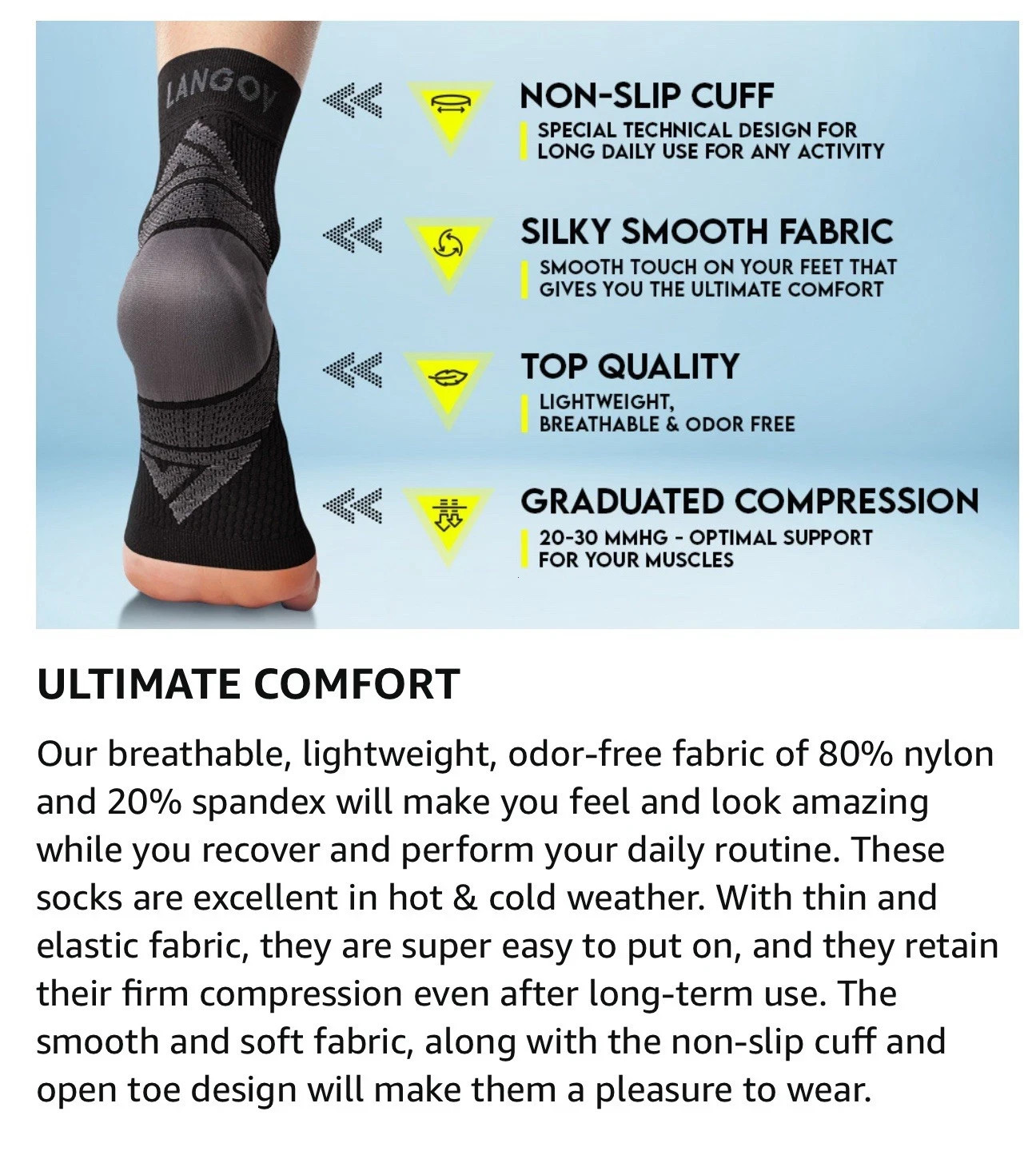 Nano Socks, Neuropathy Socks (Pair) for Women & Men, Ankle Support Brace S-XL