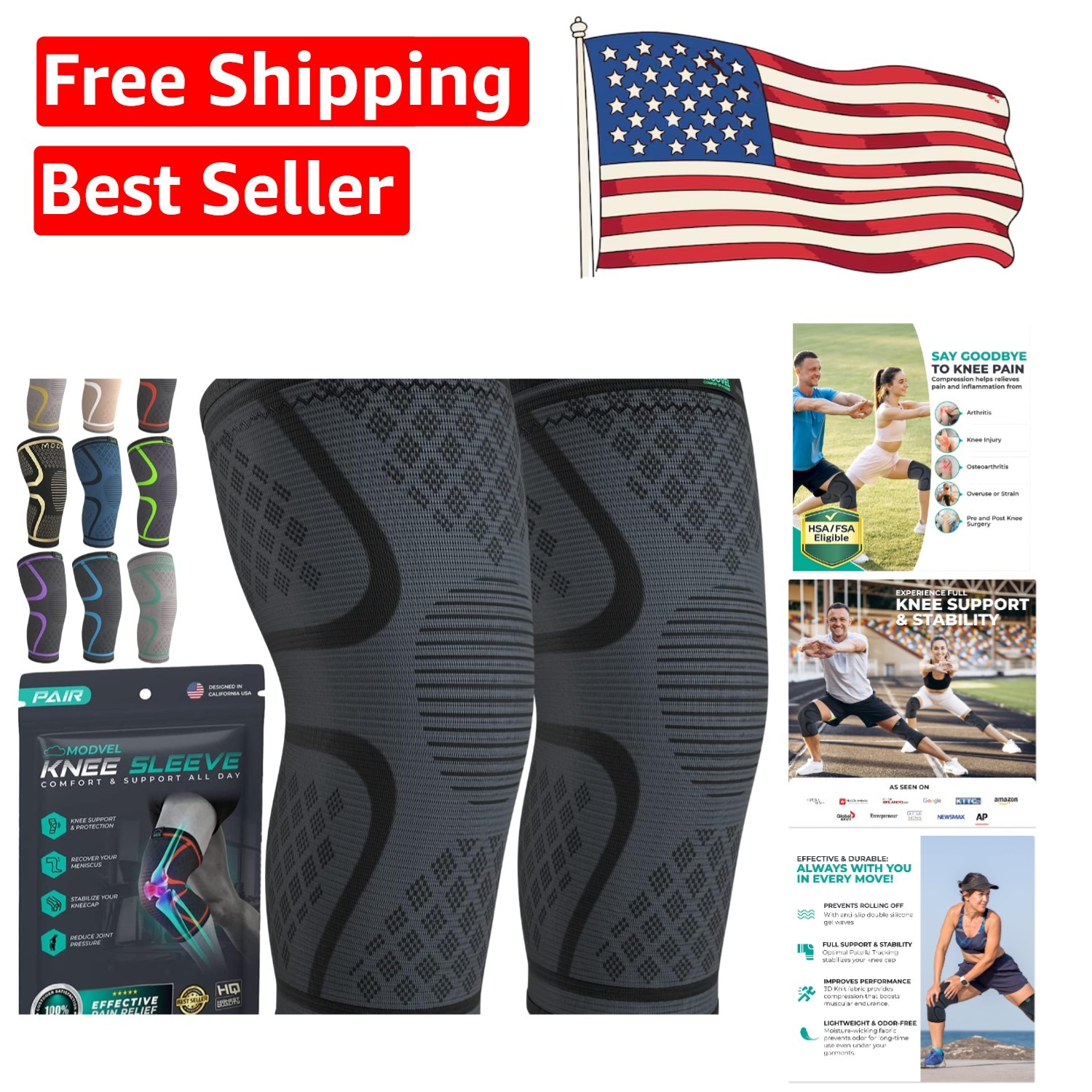 Advanced Compression Knee Brace for Pain Relief – 2-Pack, All Sizes Available