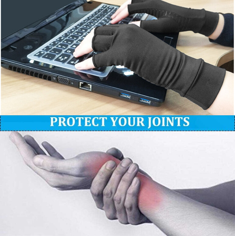 2 pair Anti Arthritis Gloves Copper Compression Fingerless Hand Support Joint US
