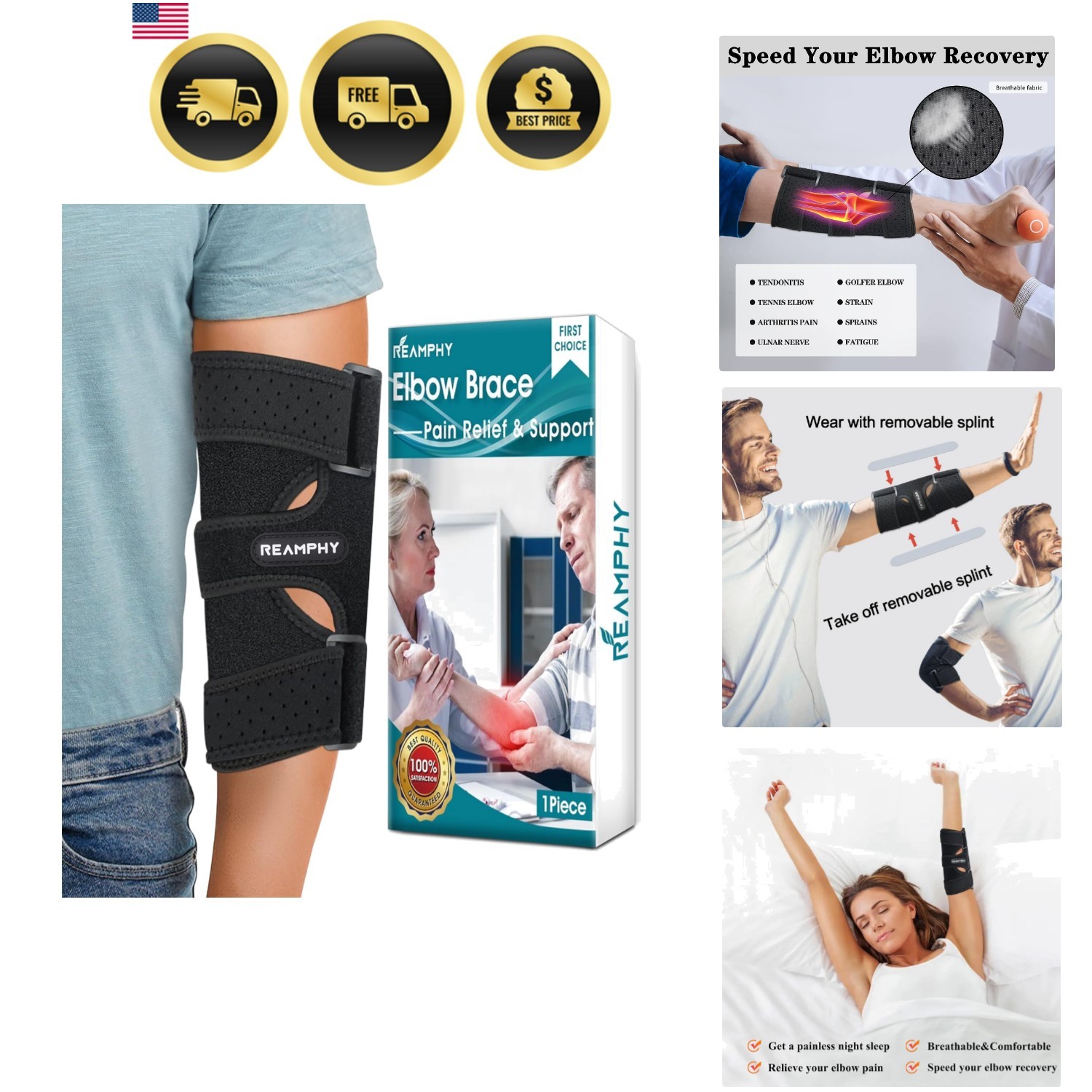 Elbow Brace,Comfortable Night Elbow Sleep Support,Elbow Splint, Adjustable St…