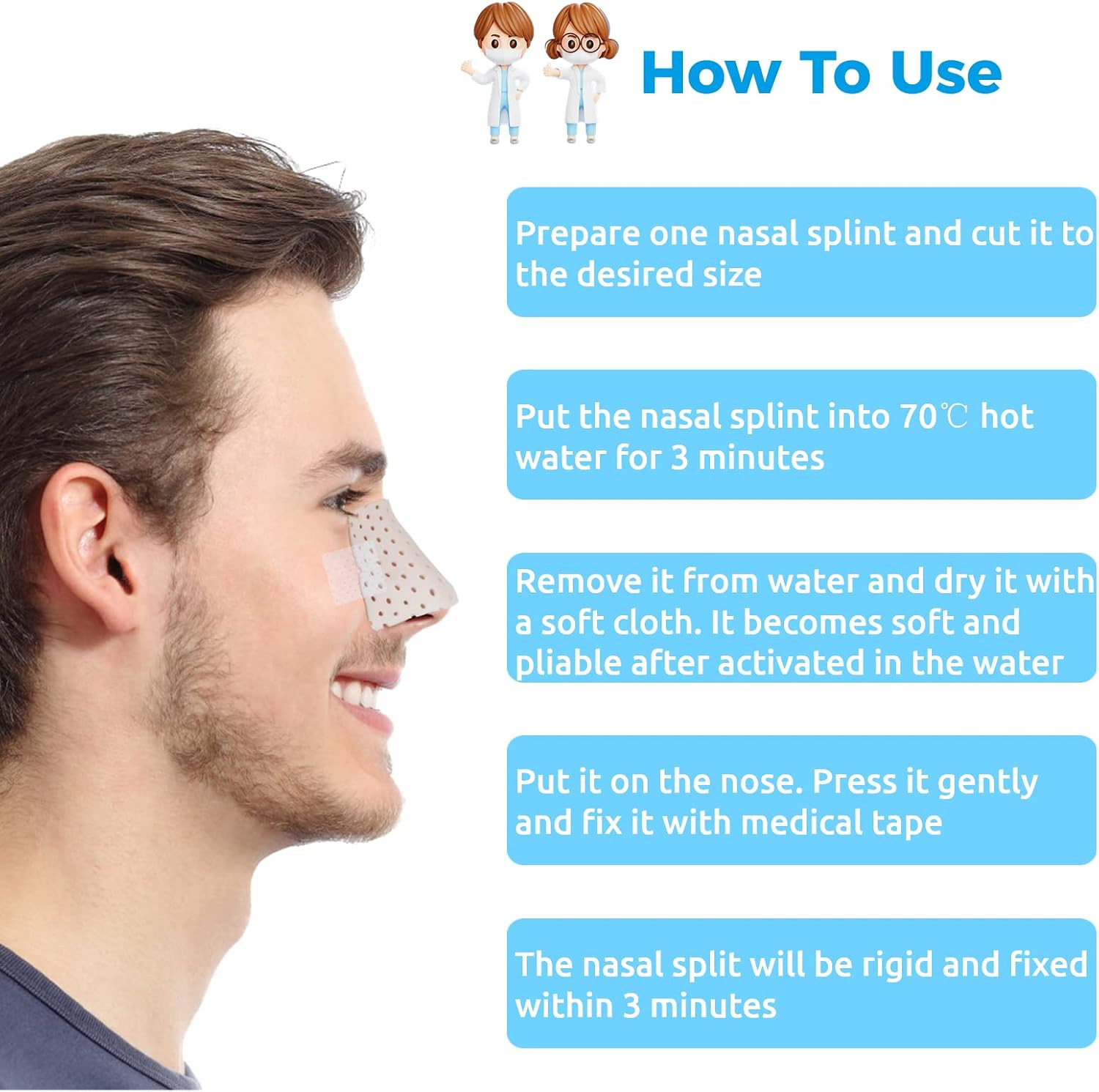 Thermoplastic Nasal Splint, 5 Pcs Trapezoid Nose Brace Splints, Nose External Su