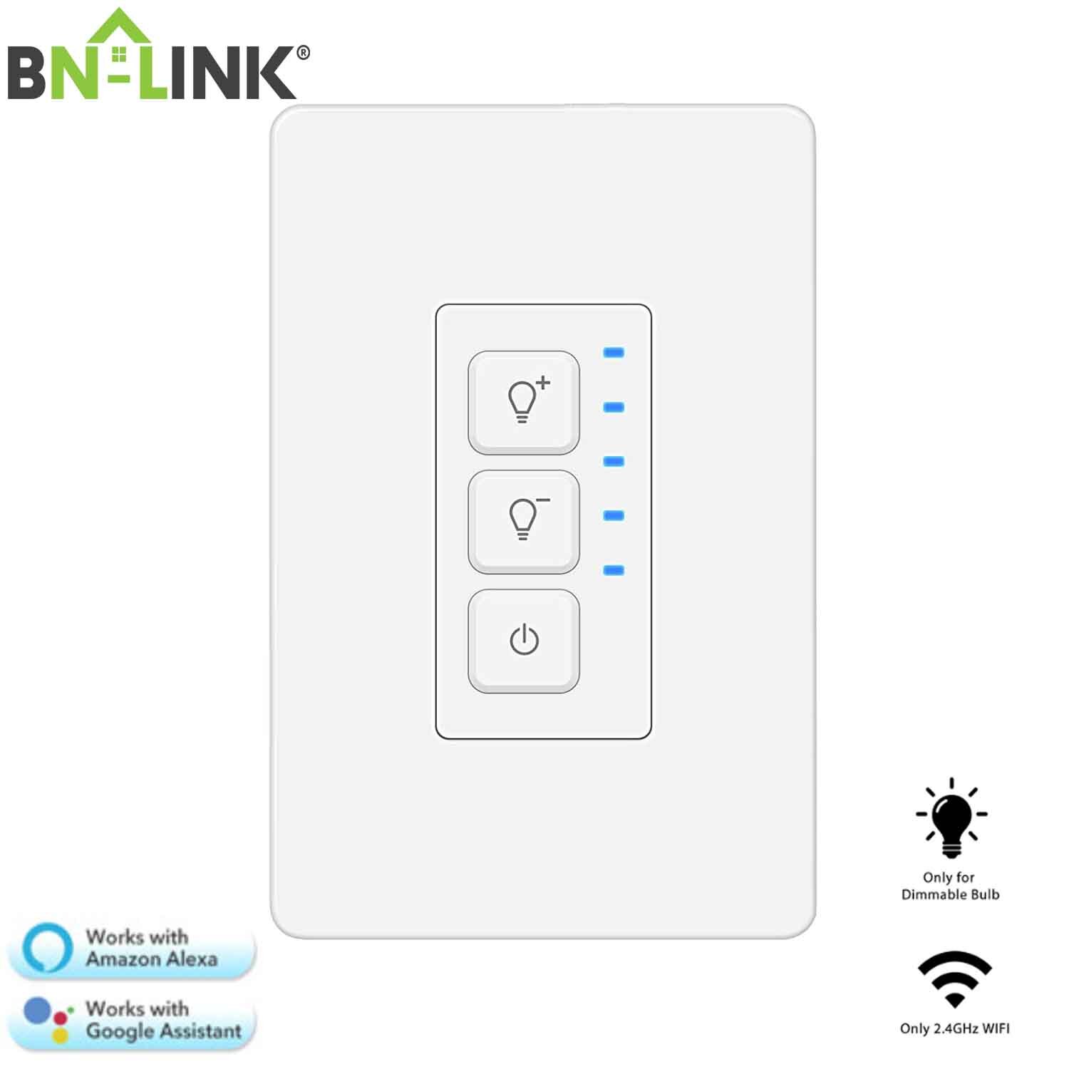 BN-LINK Smart Dimmer WiFi Light Switch Compatible with Alexa & Google Assistant