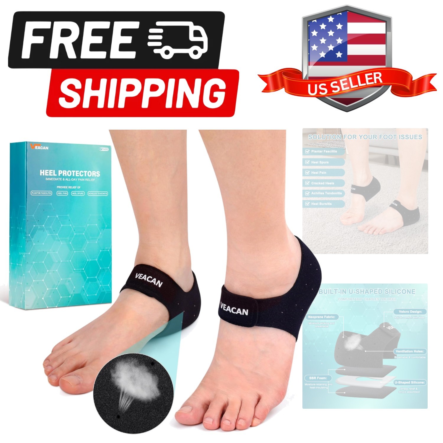 2 Pairs Plantar Fasciitis Heel Protectors, Heel Cups for Pain Relief & Achill…