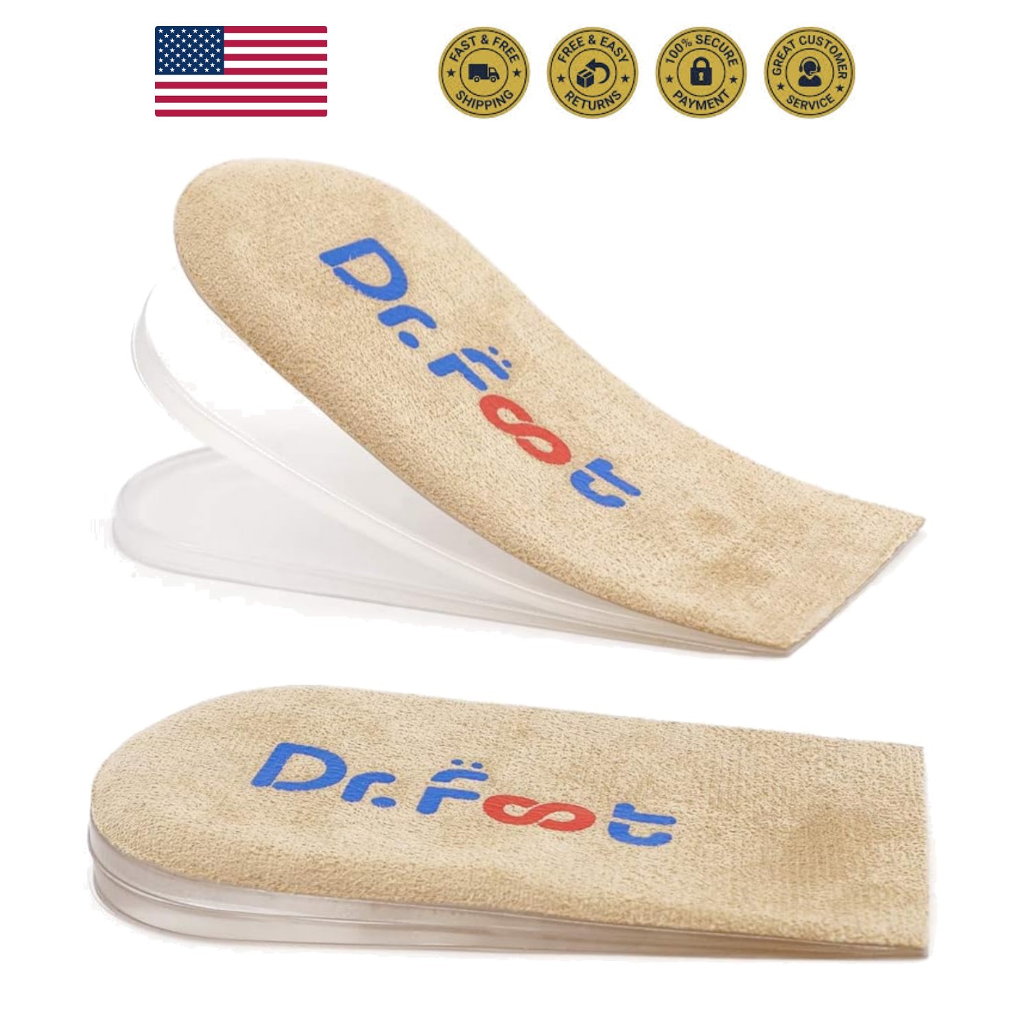 Beige 3-Layer Adjustable Orthopedic Heel Lift for Height Increase & Pain Relief