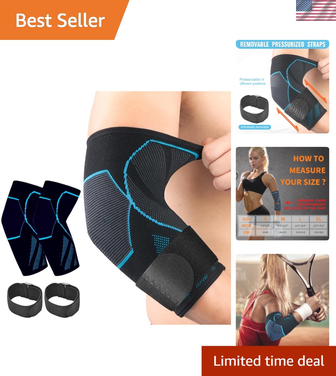 3D Knitted Elbow Compression Sleeve – Medium Size, Perfect for Active Lifestyles