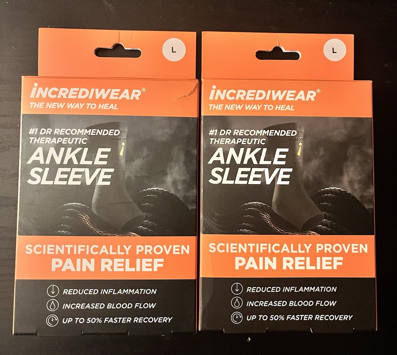 Incrediwear Ankle Sleeve Pair Large Black Compression Brace – New